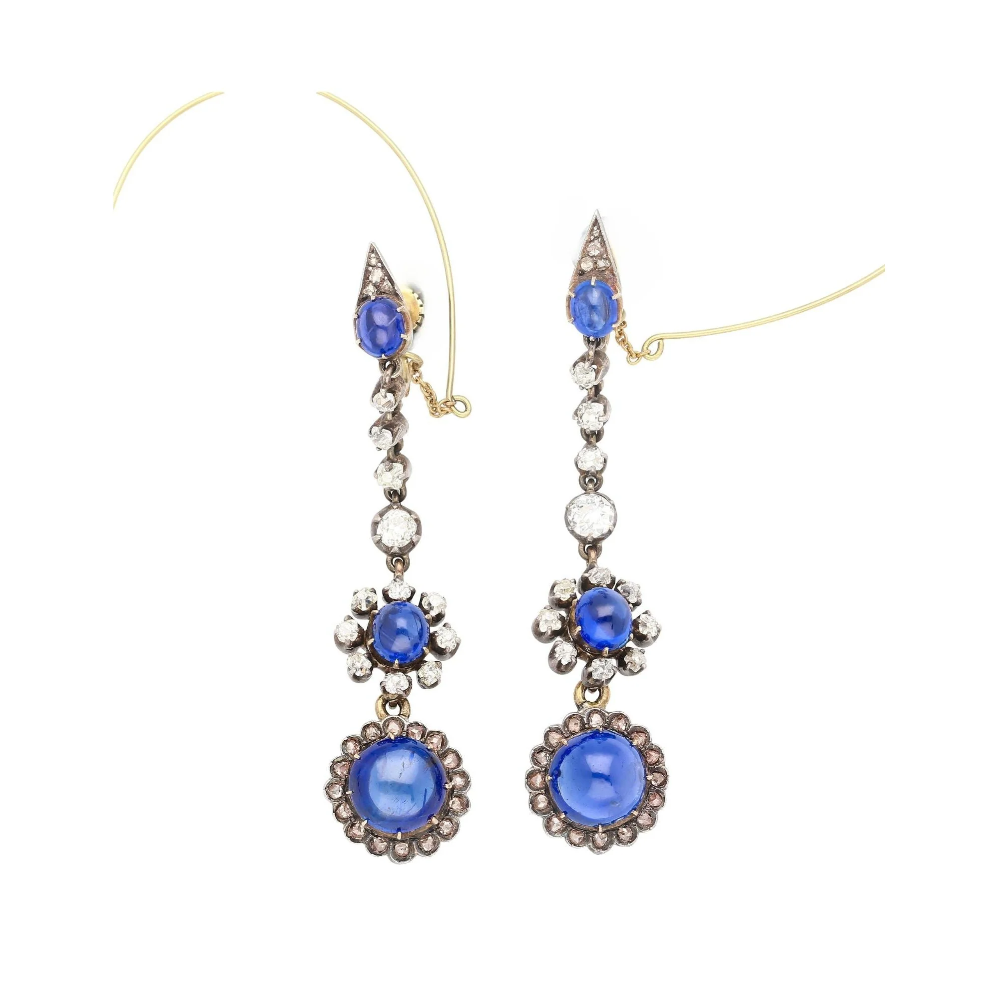 ~16 Carat Cabochon Cut Burma Sapphire AGL Certified and Diamond 14K Earrings - Image 5