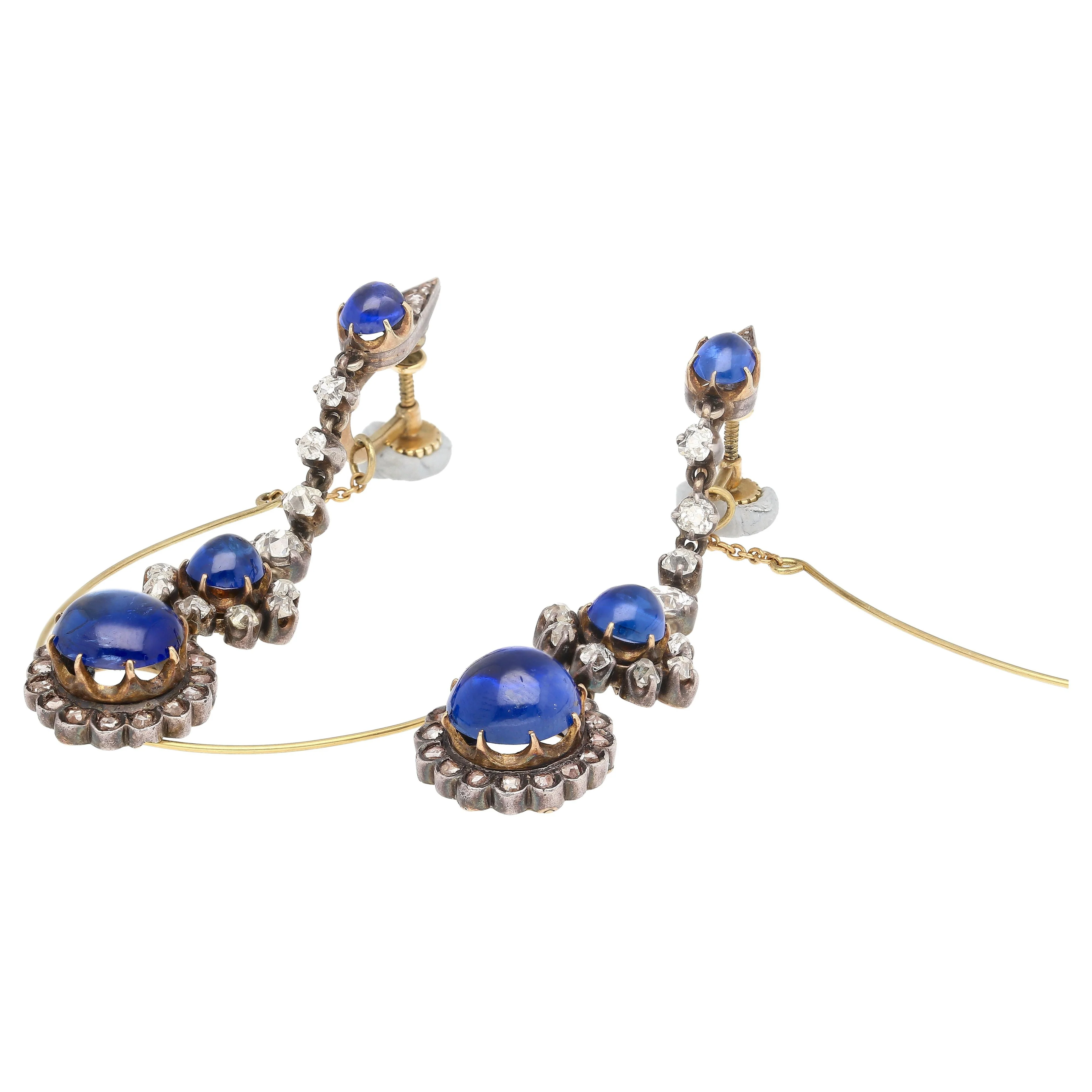 ~16 Carat Cabochon Cut Burma Sapphire AGL Certified and Diamond 14K Earrings - Image 6