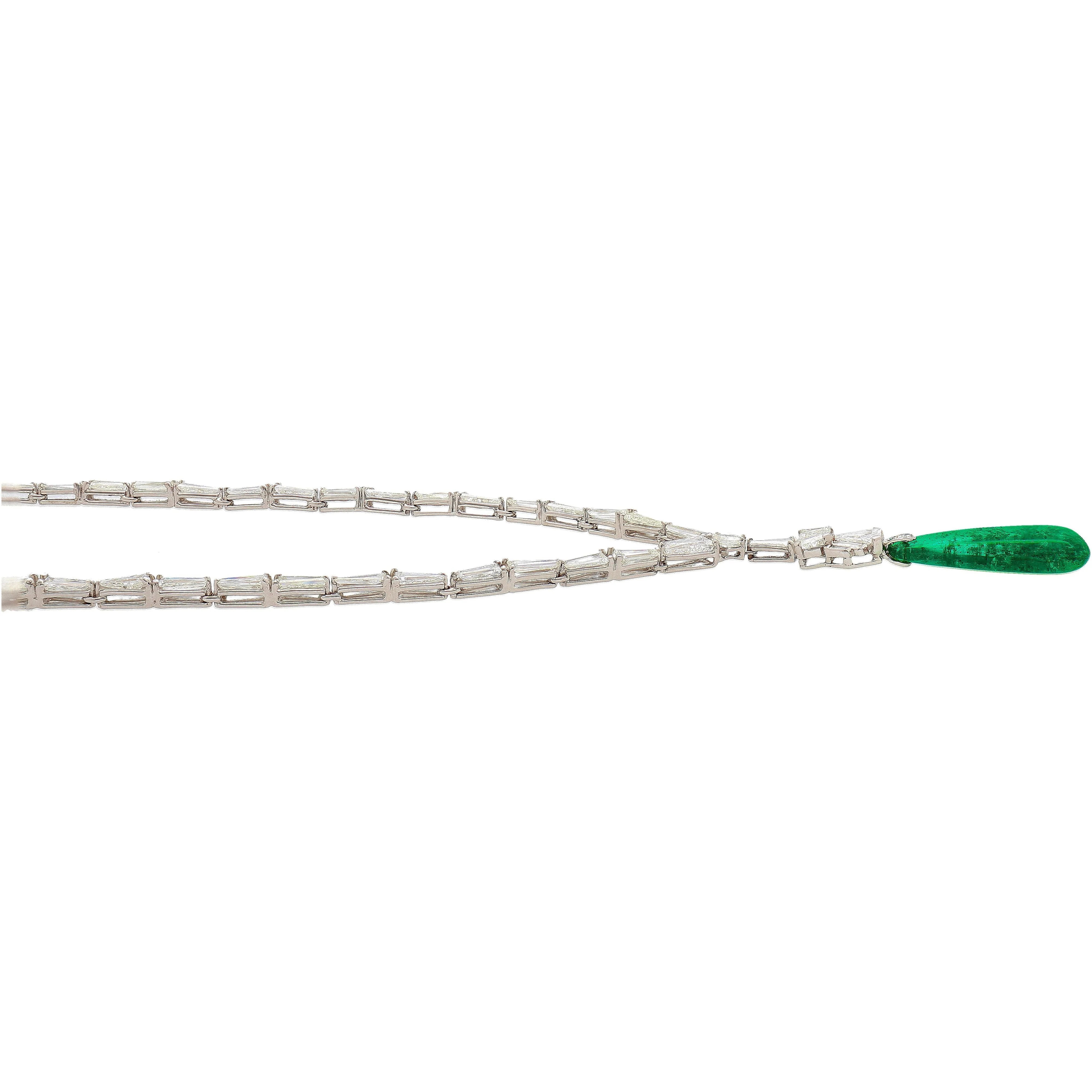 17 Carat Old Mine Insignificant Oil Colombian Drop Emerald & Diamond 18K Gold Necklace - Image 4