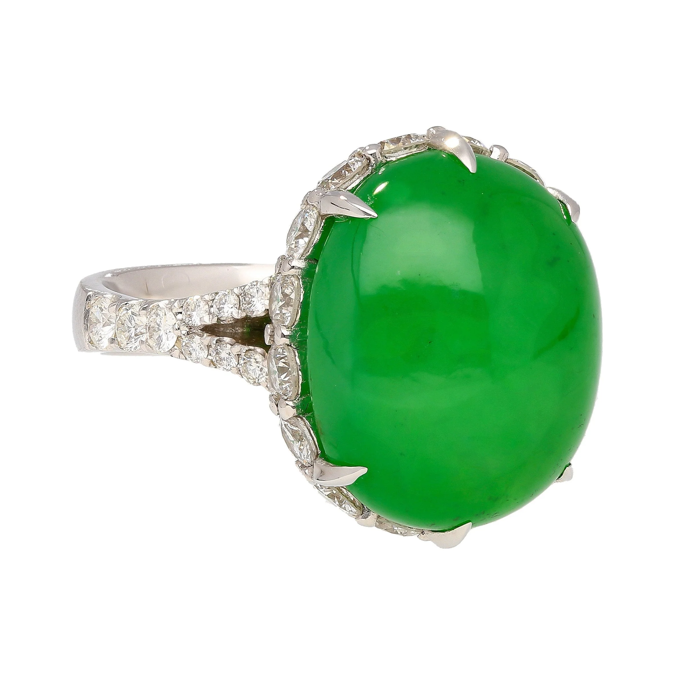 17.86 Carat Oval Cut Jadeite Jade and Diamond Ring in 18K White Gold 7 - Image 2