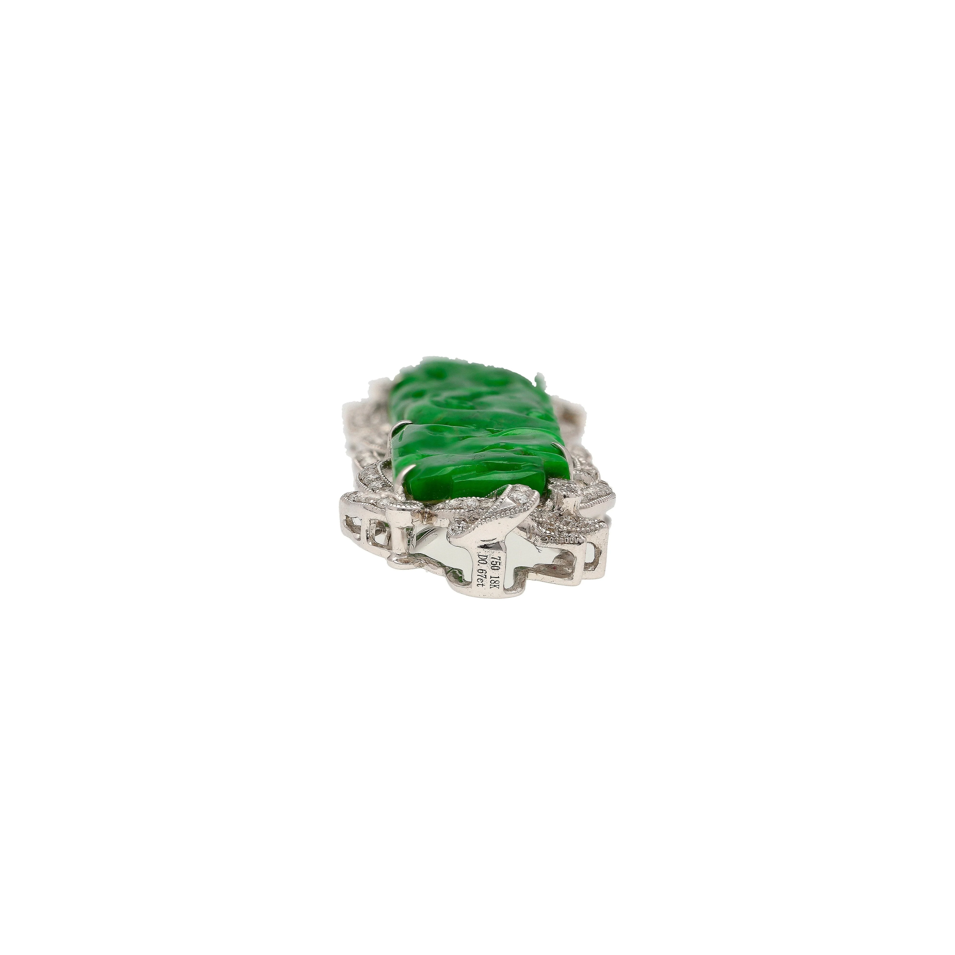 18.20 Carat Carved Dragon Green Jadeite Jade Grade "A" & Diamonds Pendant & Pin Crossover - Image 4