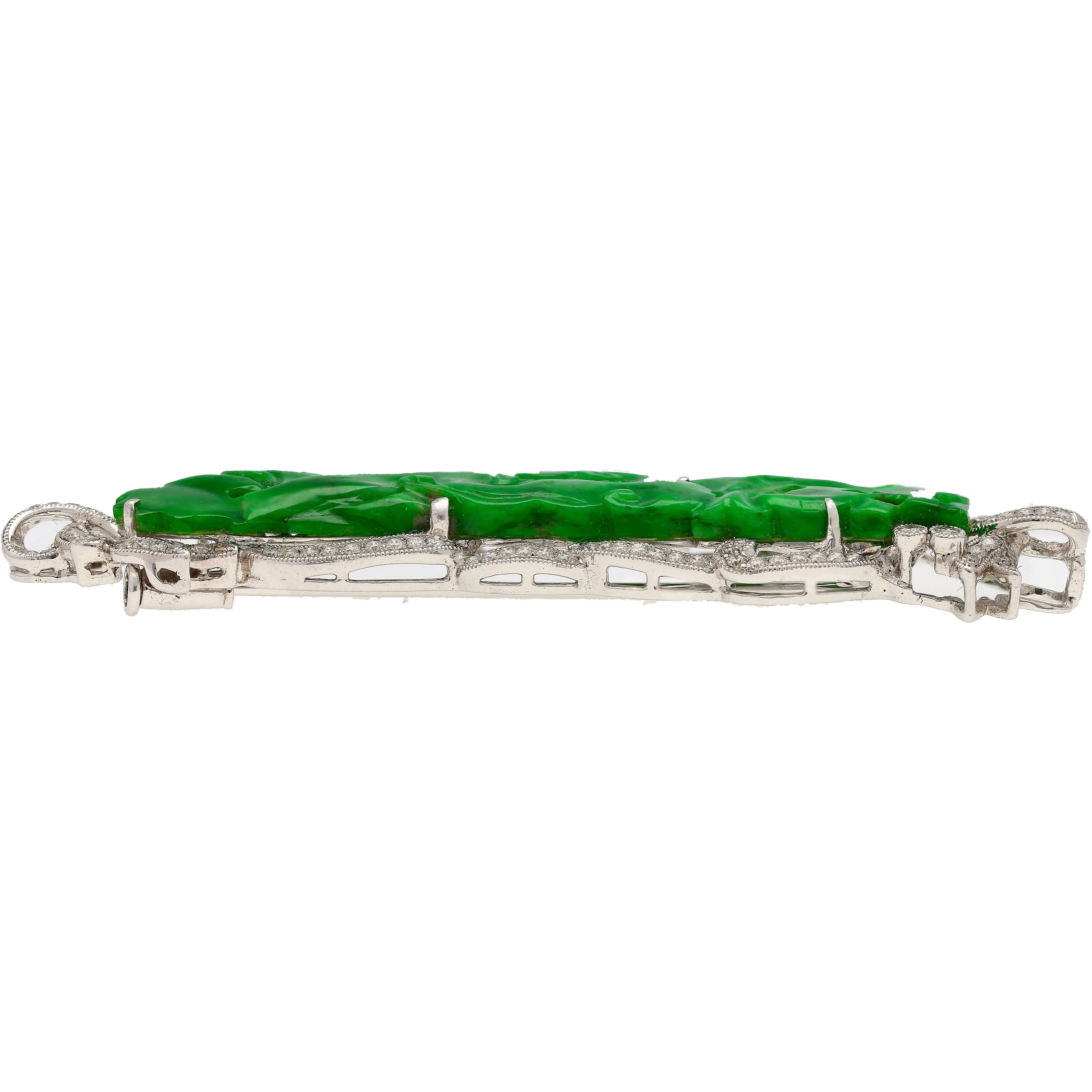 18.20 Carat Carved Dragon Green Jadeite Jade Grade "A" & Diamonds Pendant & Pin Crossover - Image 5