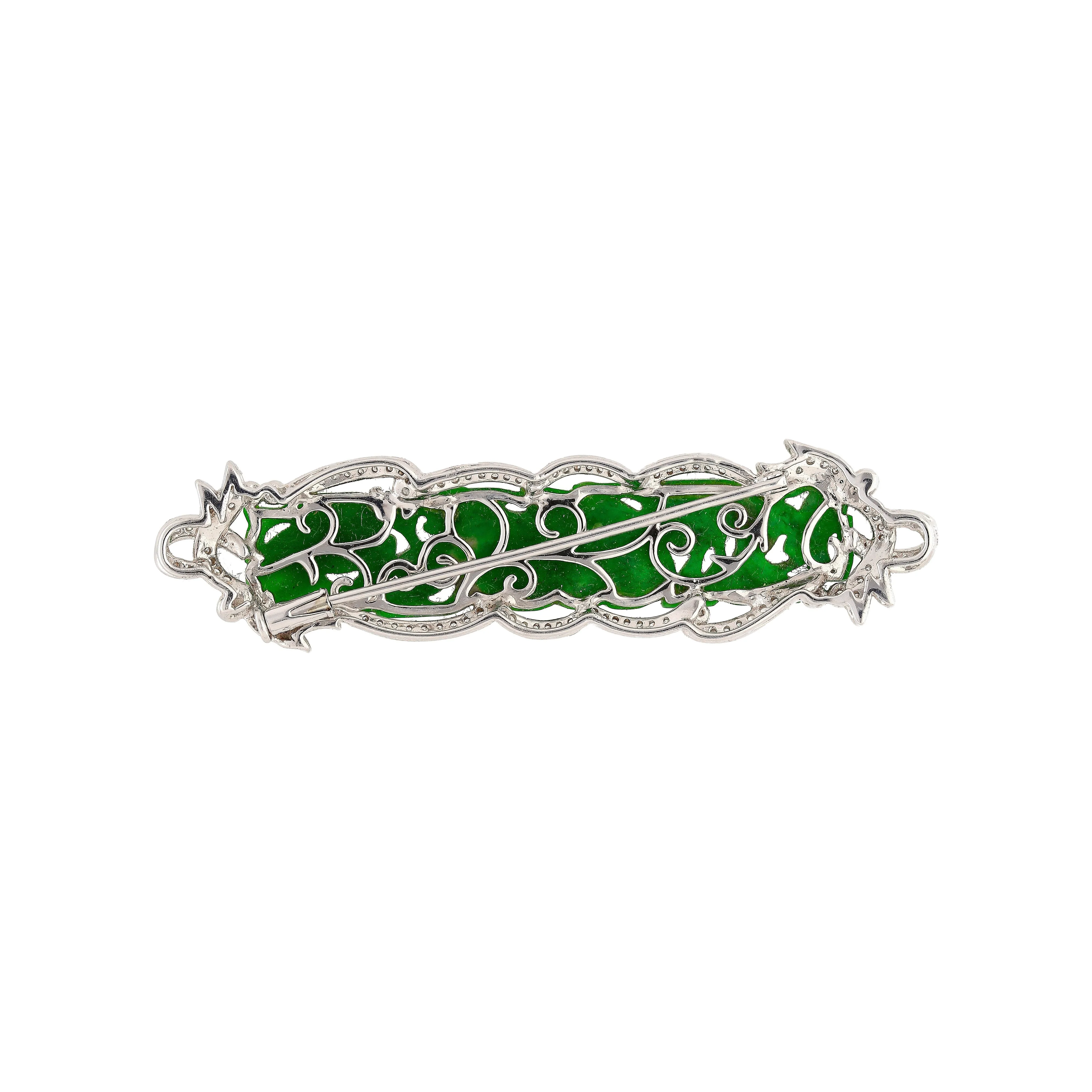 18.20 Carat Carved Dragon Green Jadeite Jade Grade "A" & Diamonds Pendant & Pin Crossover - Image 6