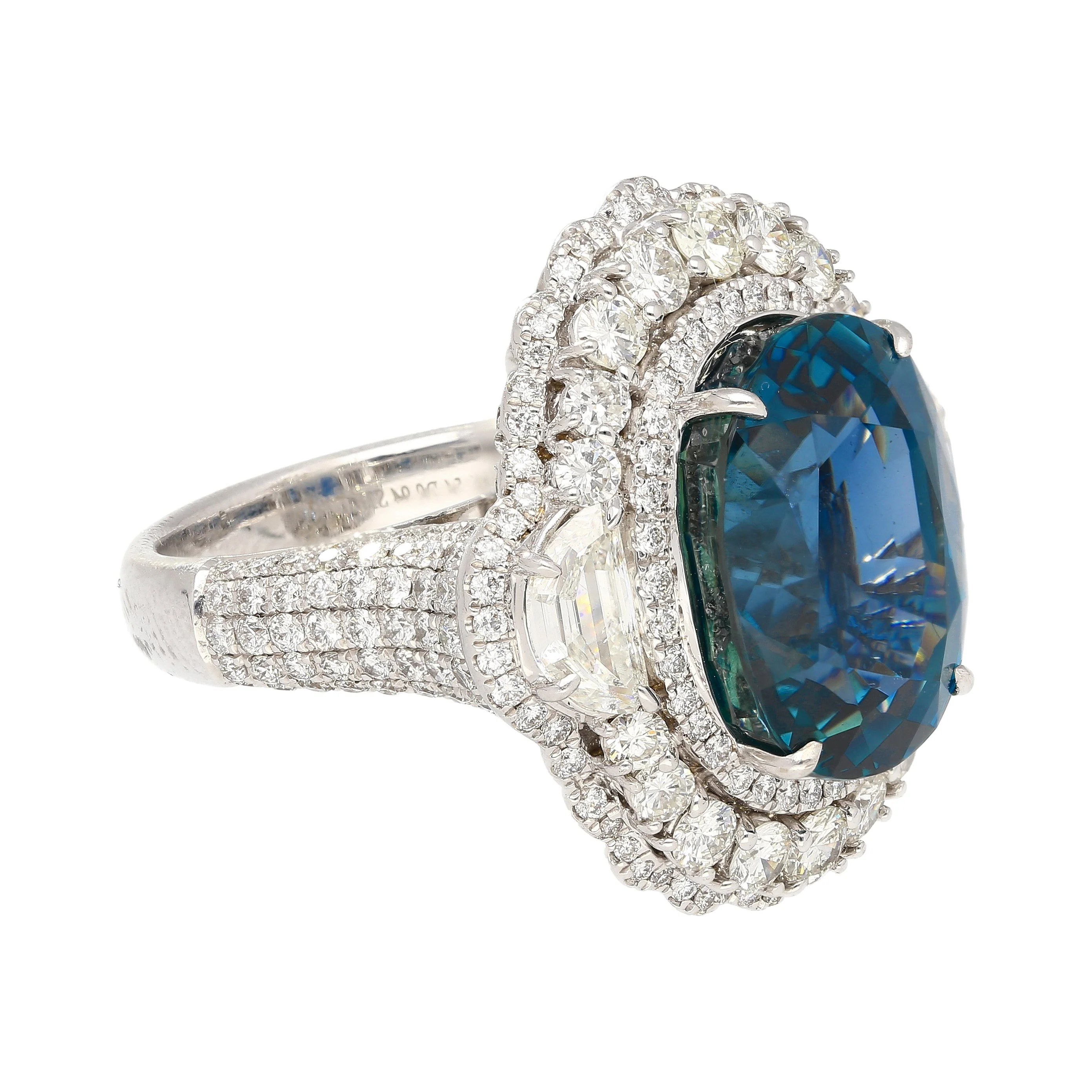 GRS Certified 18.16 Carat No Heat Mogok Burma Oval Cut Blue Sapphire and Diamond Ring - Image 5