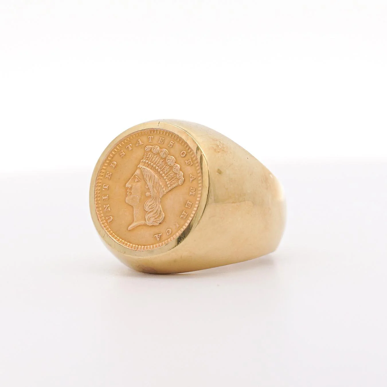 1856 Lady Liberty 1 Dollar Coin in 10K Gold Bezel Unisex Signet Ring - Image 7