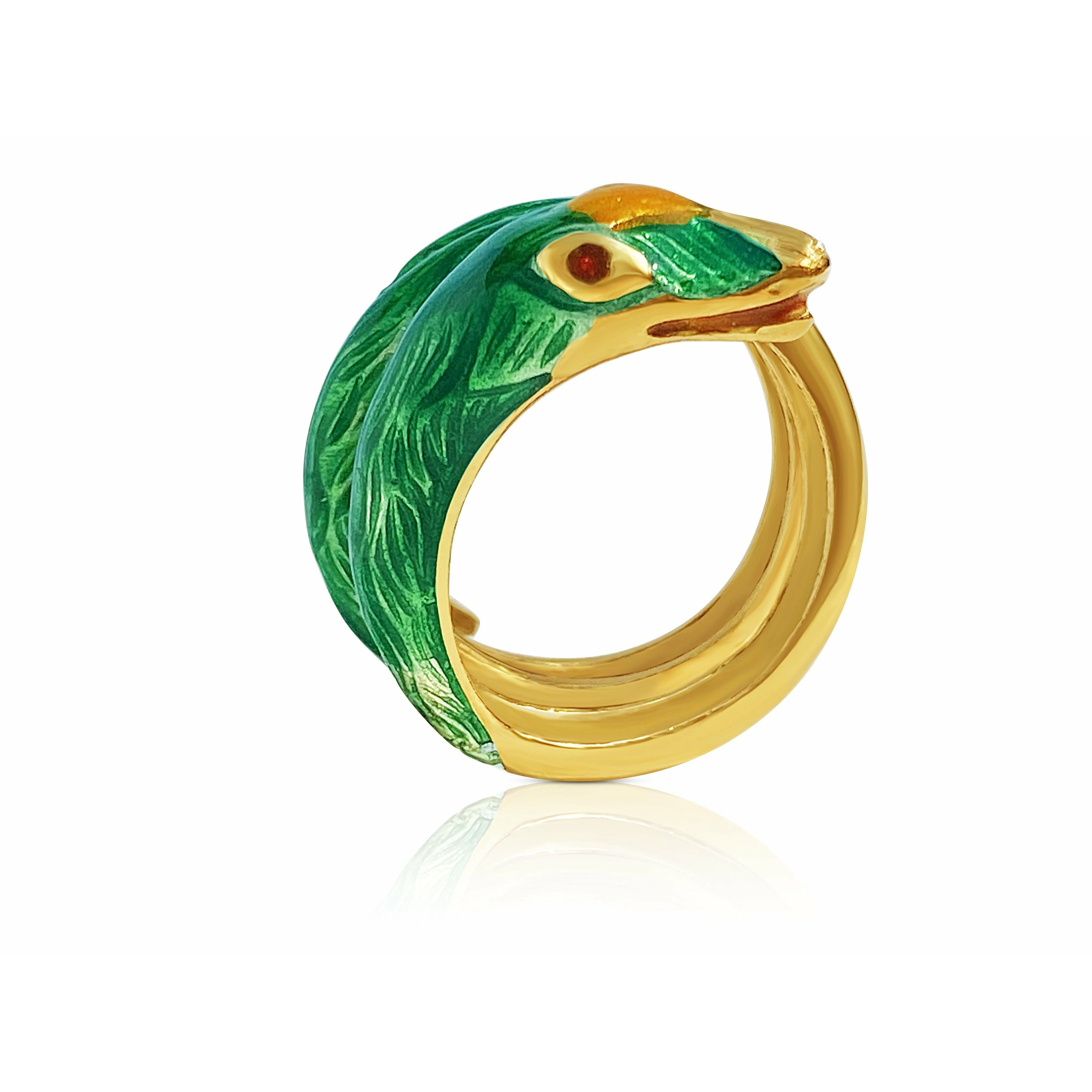 18K Gold and Green Enamel Snake Ring - Image 3