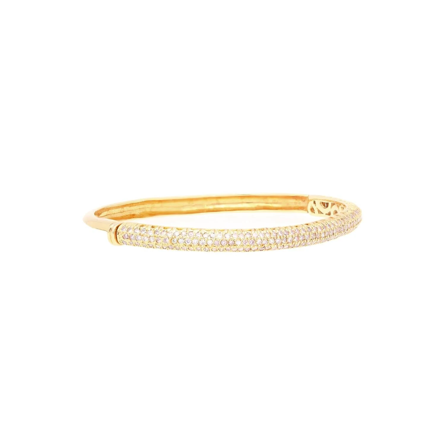 18K Gold and Round Pink Diamond Pave Set Bangle Bracelet - Image 4