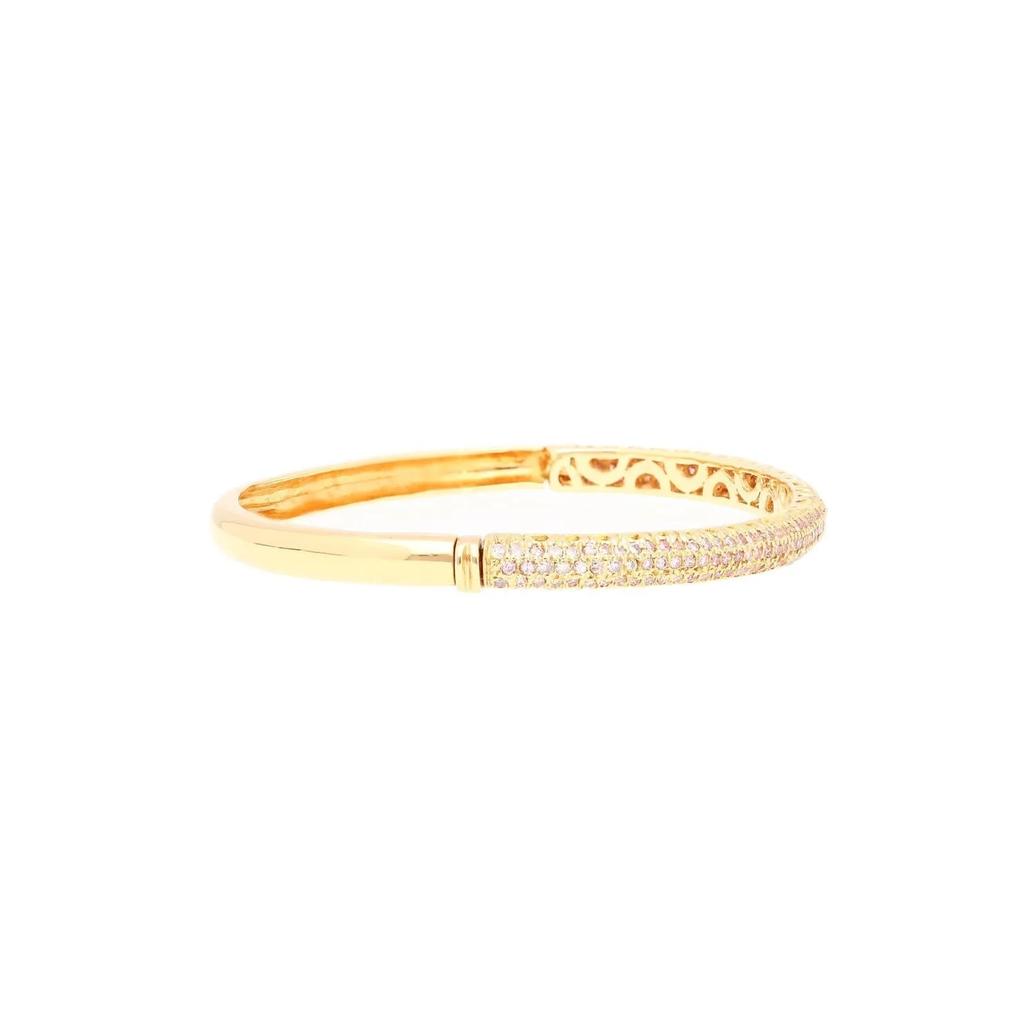 18K Gold and Round Pink Diamond Pave Set Bangle Bracelet - Image 5