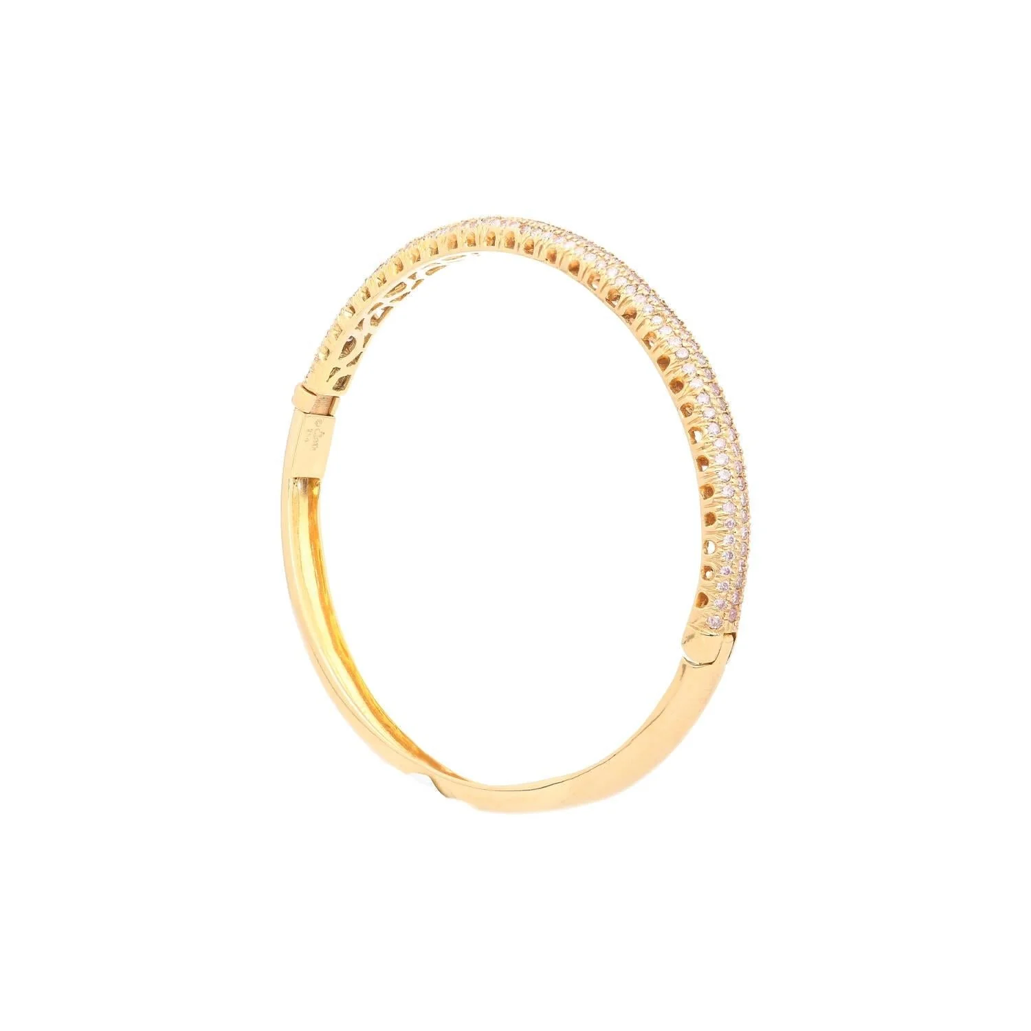 18K Gold and Round Pink Diamond Pave Set Bangle Bracelet - Image 6