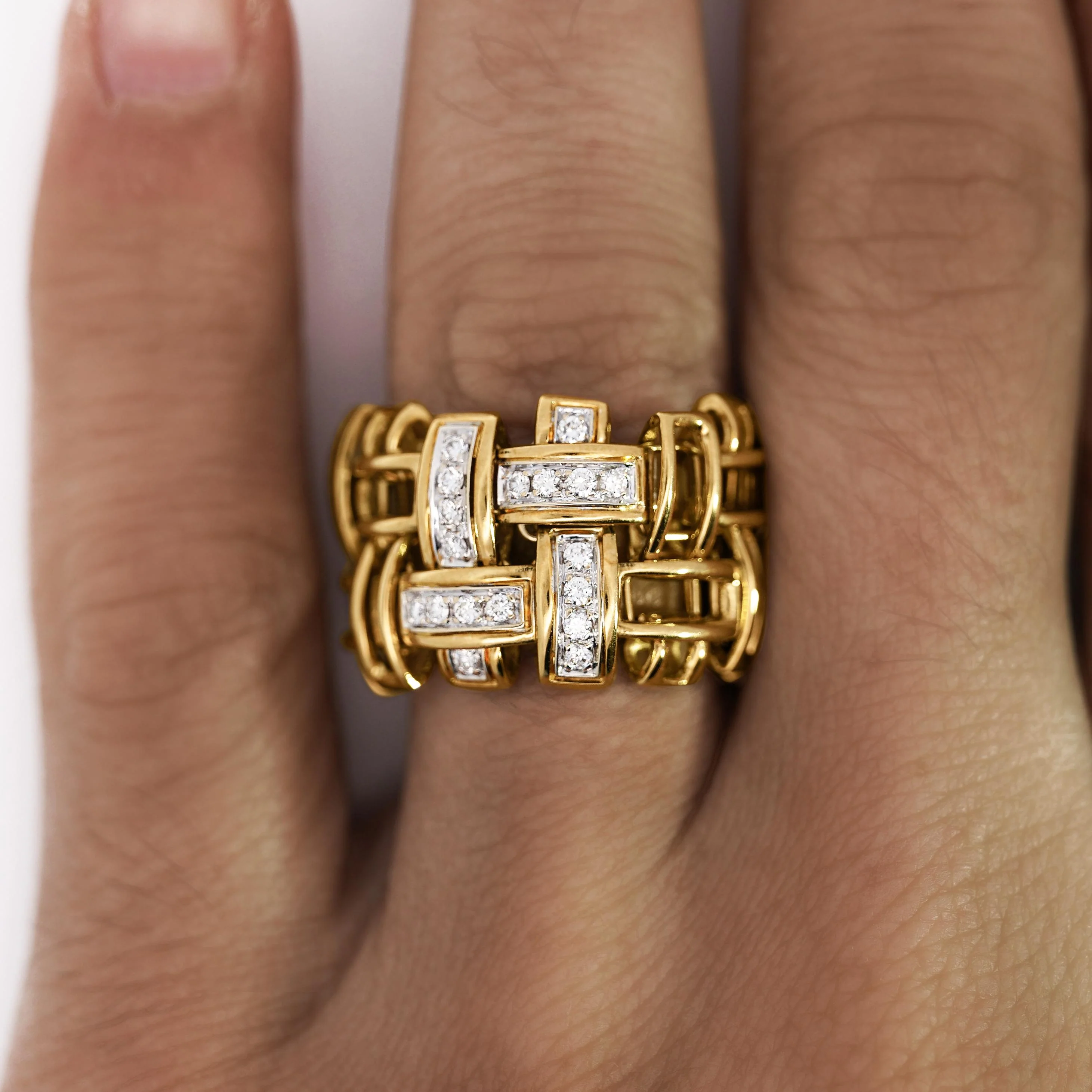18K Gold Garavelli Signed Men's Italian Diamond Cage Link Ring - Image 8