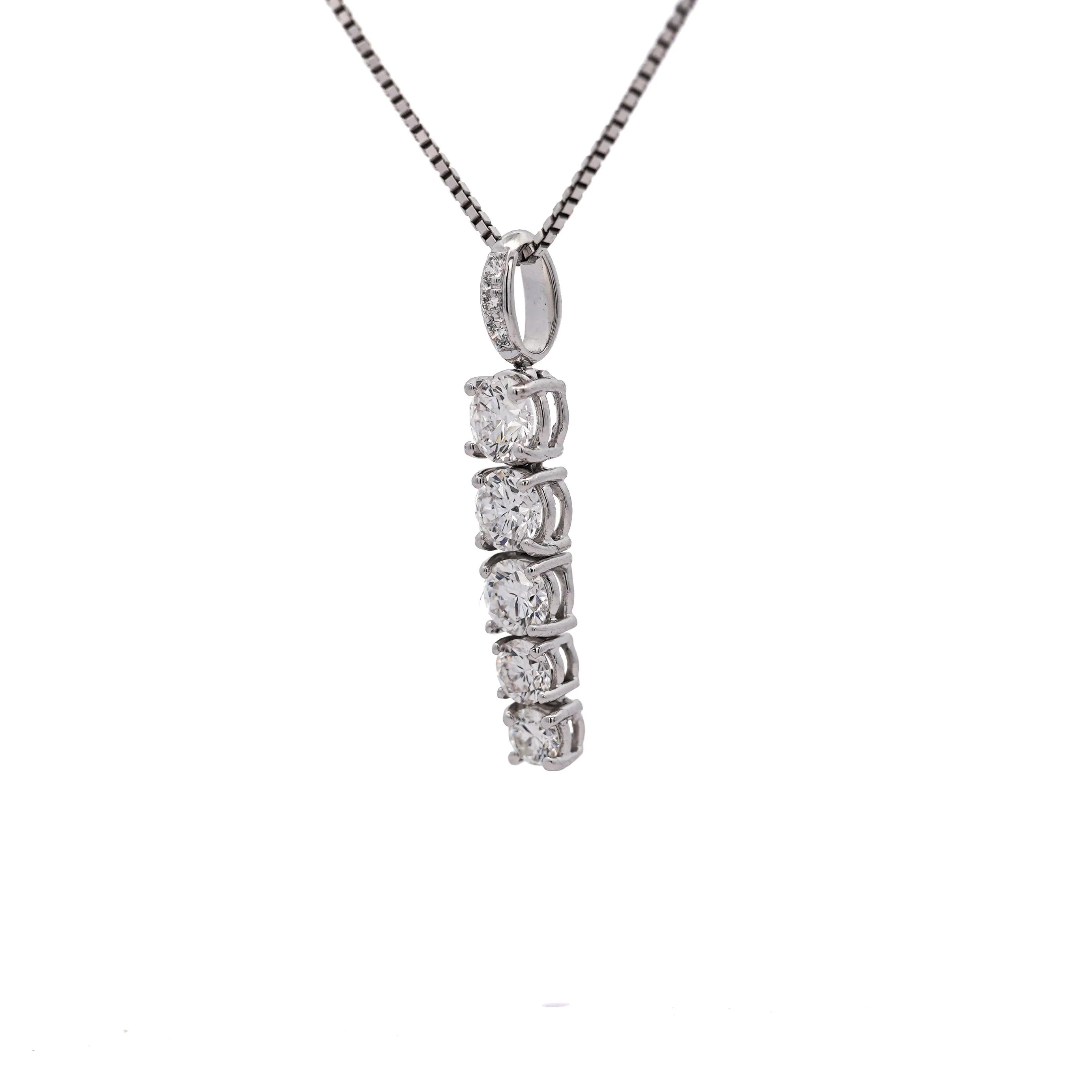 18K White Gold Lab Grown Diamond Graduated Single Line Pendant Necklace - Image 5