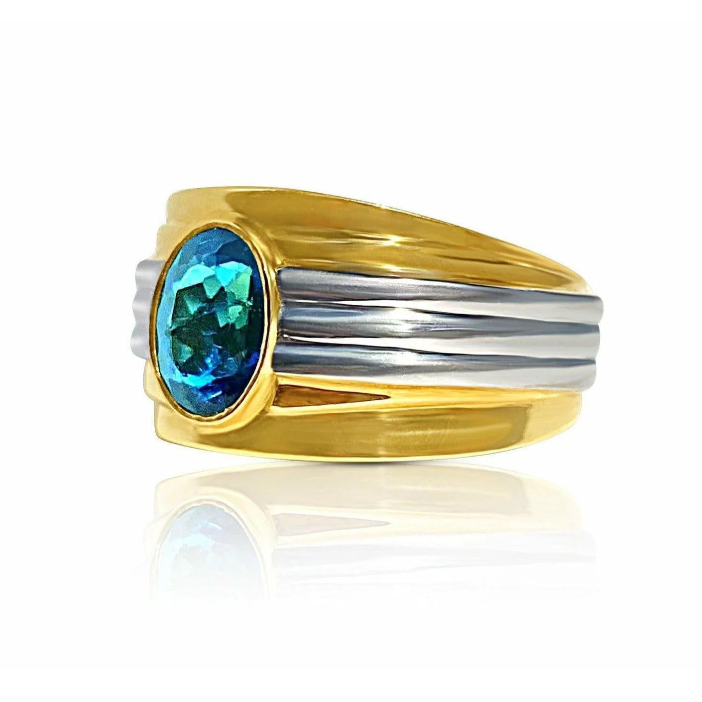18k Gold Mens Blue Indicolite Tourmaline Ring - Image 3