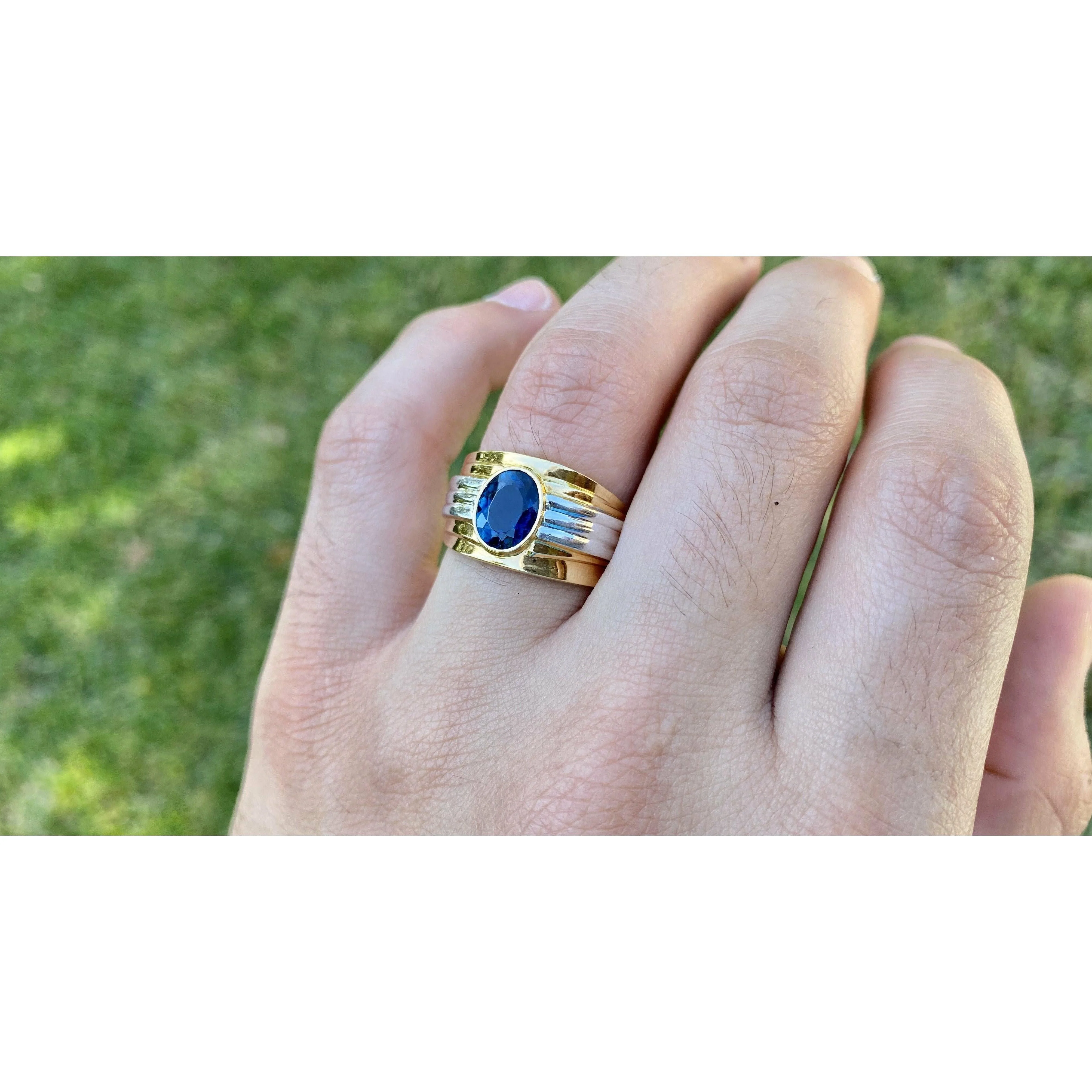 18k Gold Mens Blue Indicolite Tourmaline Ring - Image 4