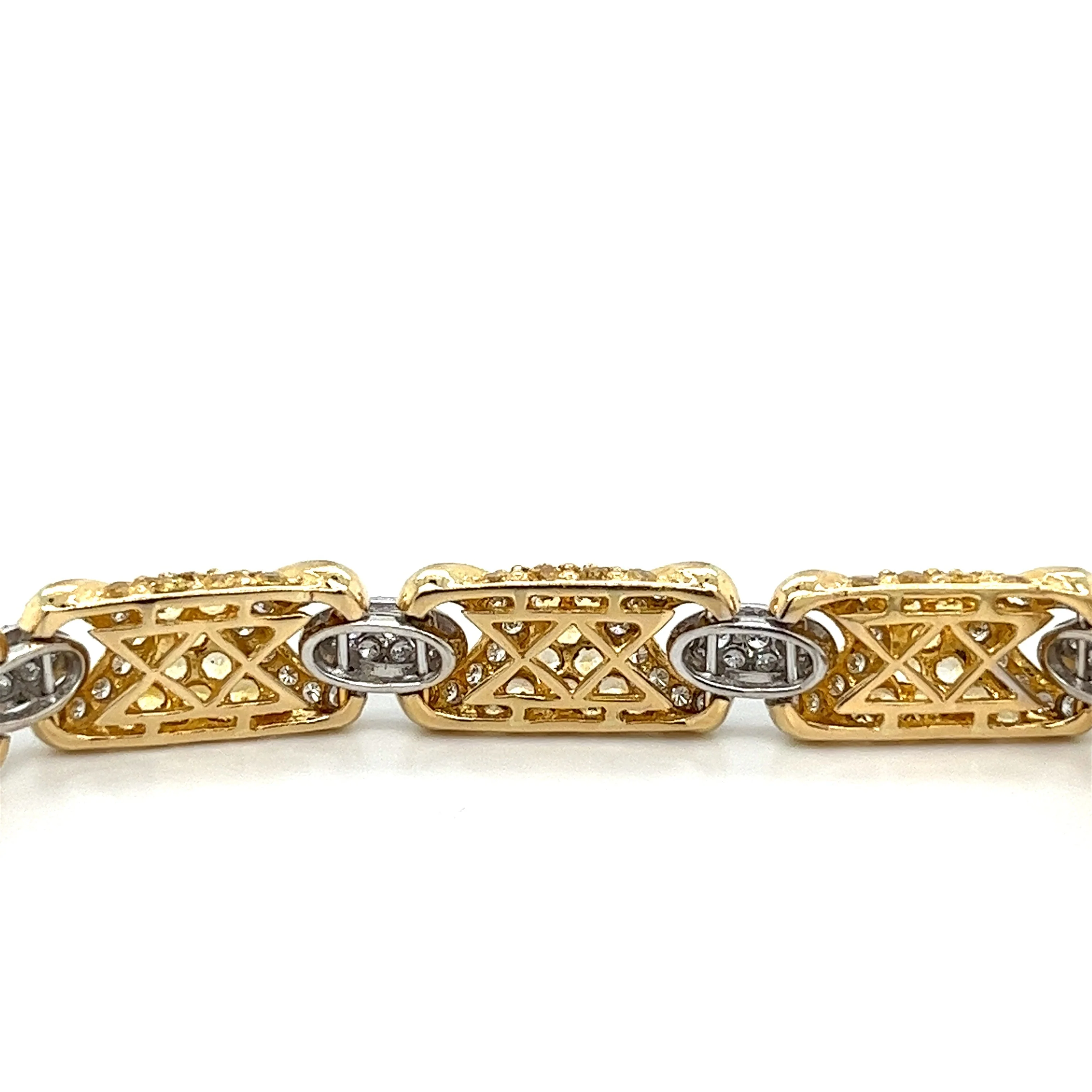 18K Gold Pave Set 2 Tone Round Cut Natural Diamond and Yellow Sapphire Bracelet - Image 2