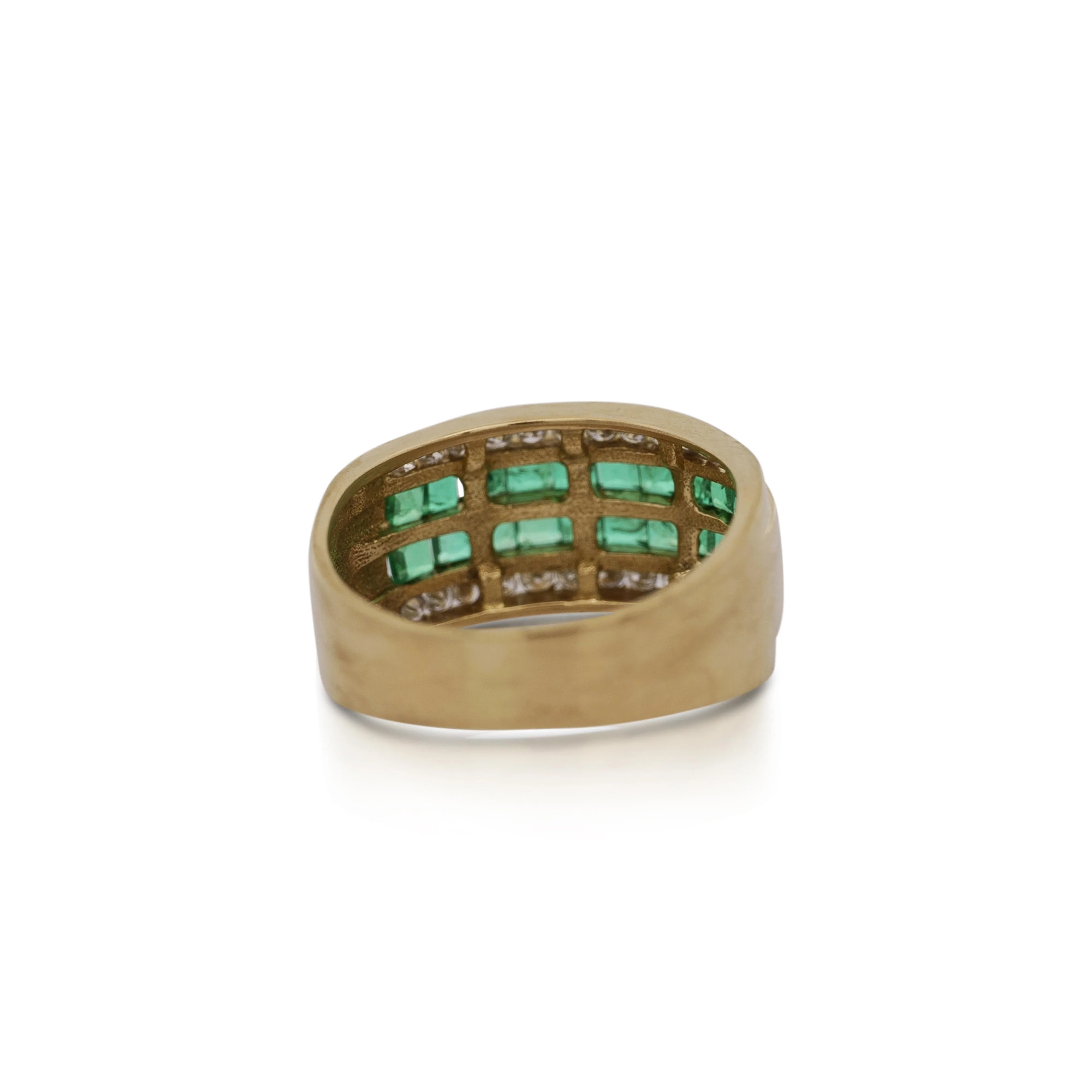 18K Gold Square Emerald and Round Diamond Channel Set Band Ring - Image 3
