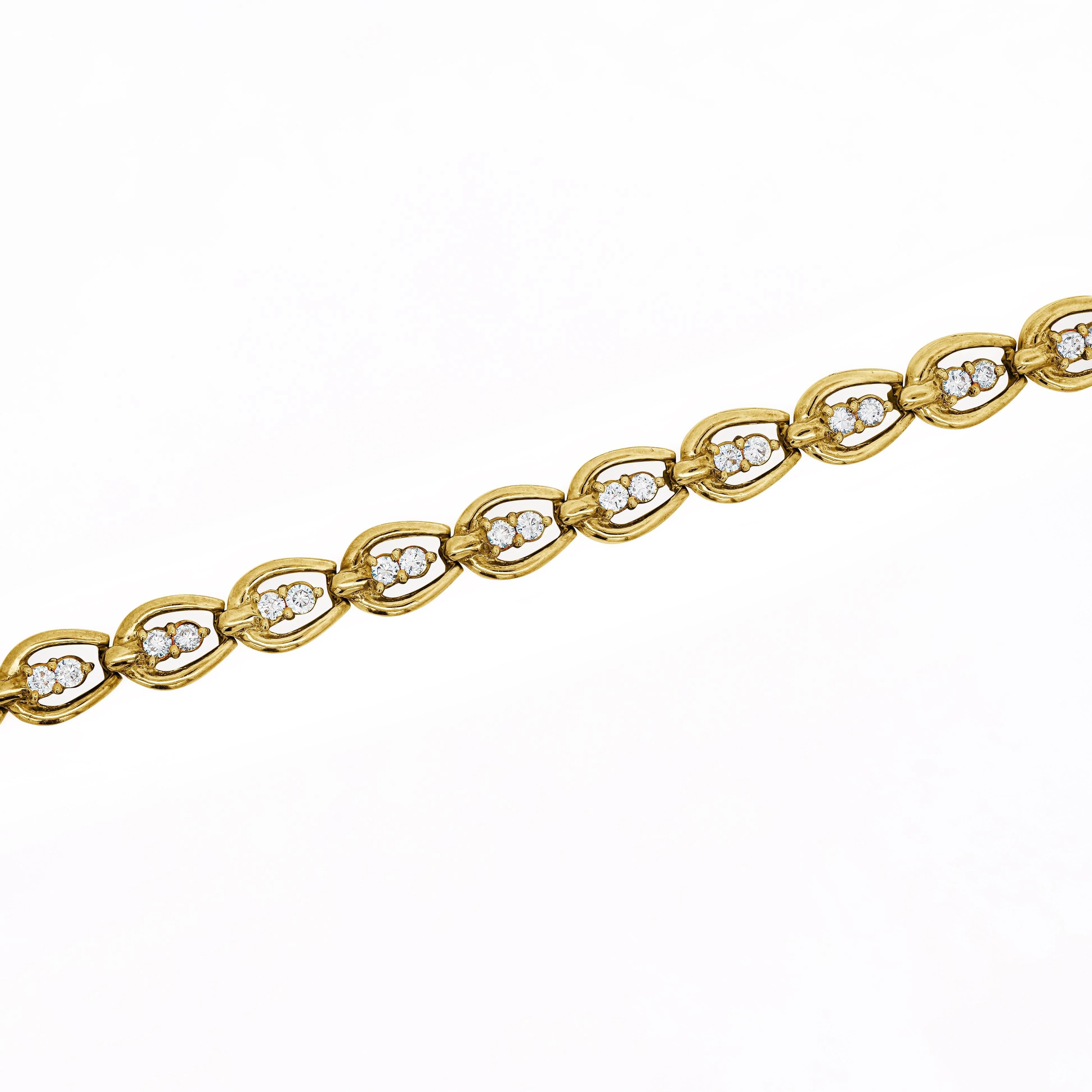 18K Gold Vintage Oval Interlocking Link Diamond Bracelet - Image 4