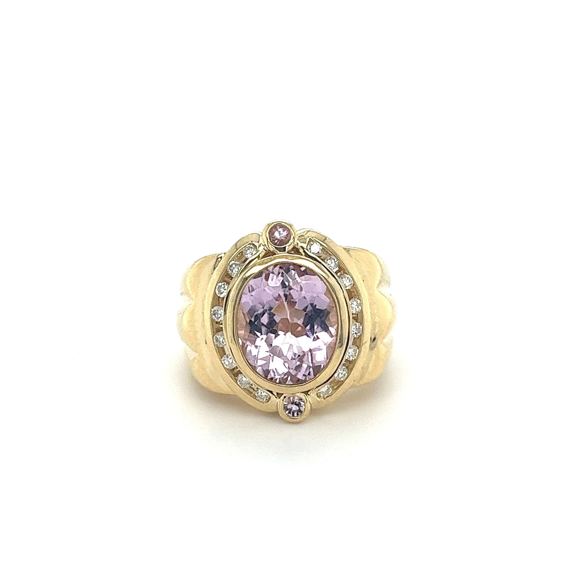 18K Gold Vintage Retro Regal Ring With Pink Kunzite and Diamond Halo - Image 11