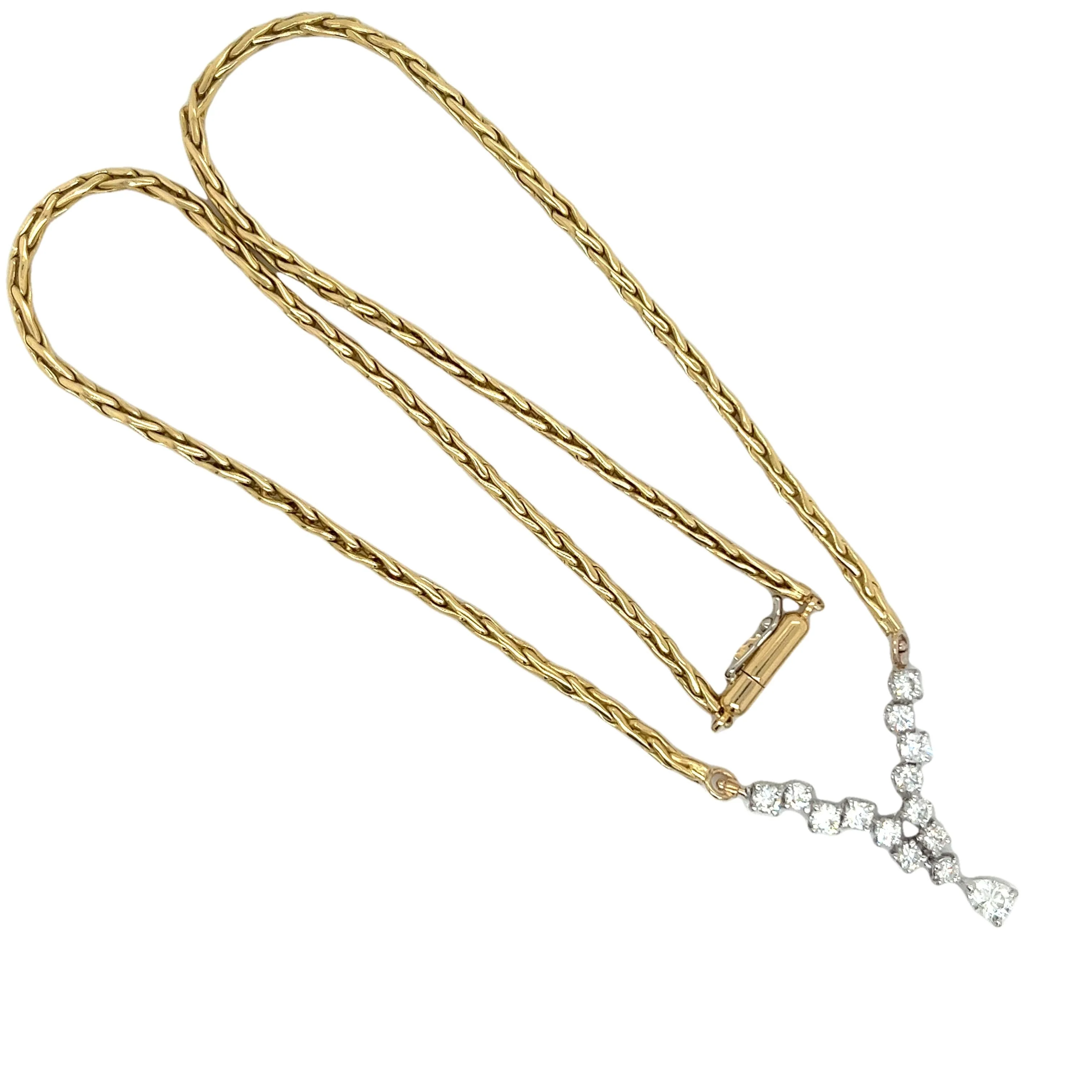 18K Gold Diamond Cluster Wheat Chain Necklace 16.5" - Image 5