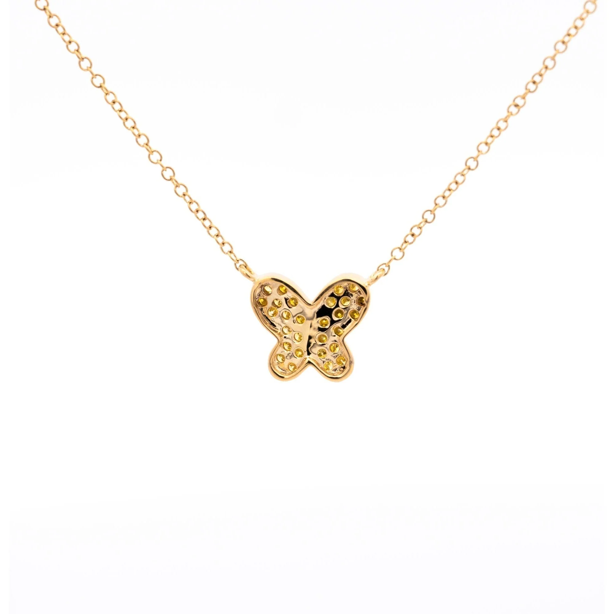 Natural Fancy Yellow Diamond 18K Gold Butterfly Charm Floating Necklace - Image 5
