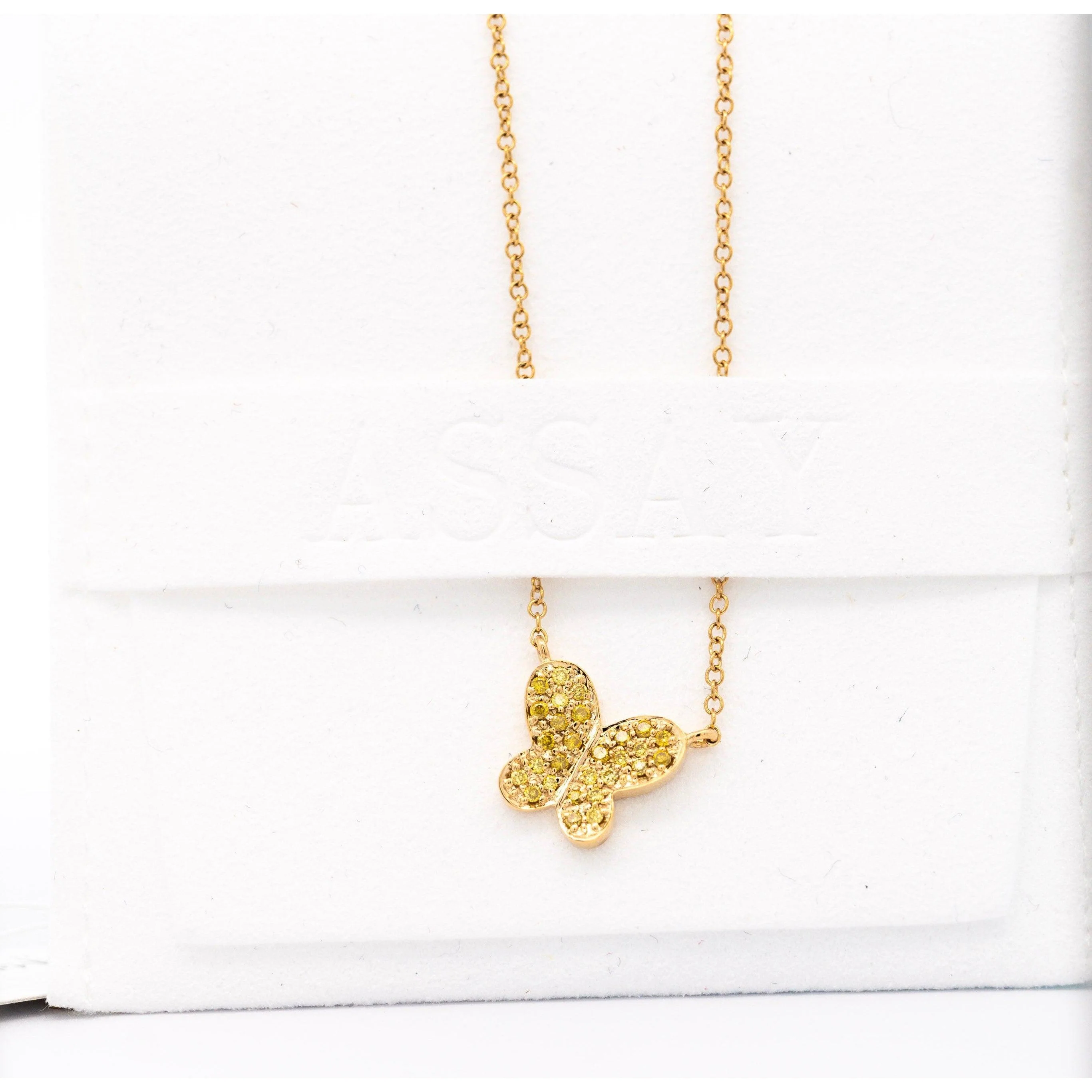 Natural Fancy Yellow Diamond 18K Gold Butterfly Charm Floating Necklace - Image 7