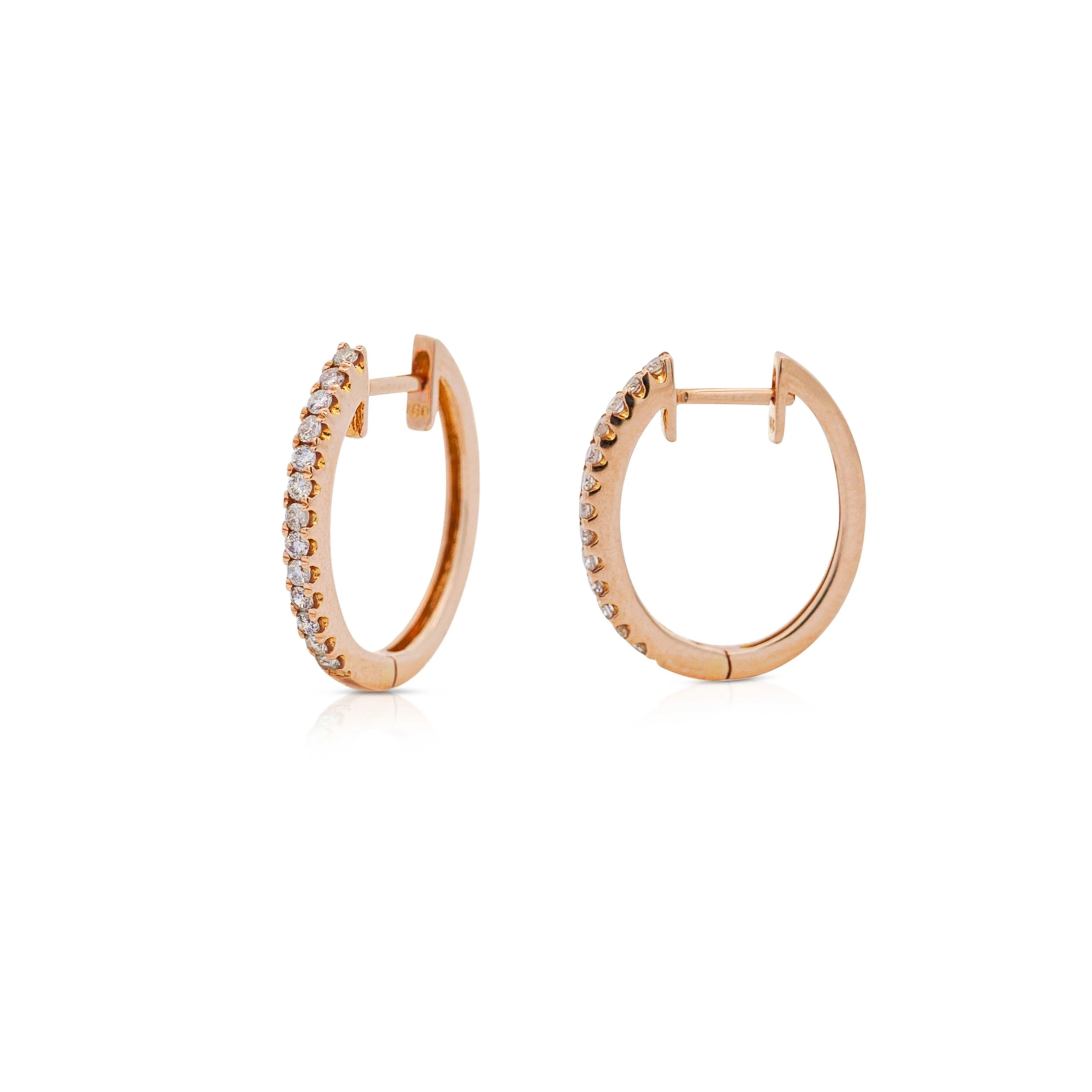 18K Rose Gold 1/3 Carat Huggie Hoop Earrings Latch Backs - Image 2