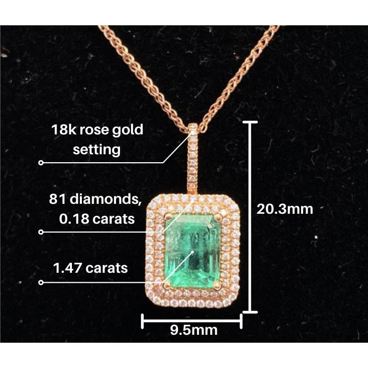 18k Rose Gold 1.47 Carat Emerald Pendant in 18k White Gold Necklace - Image 5