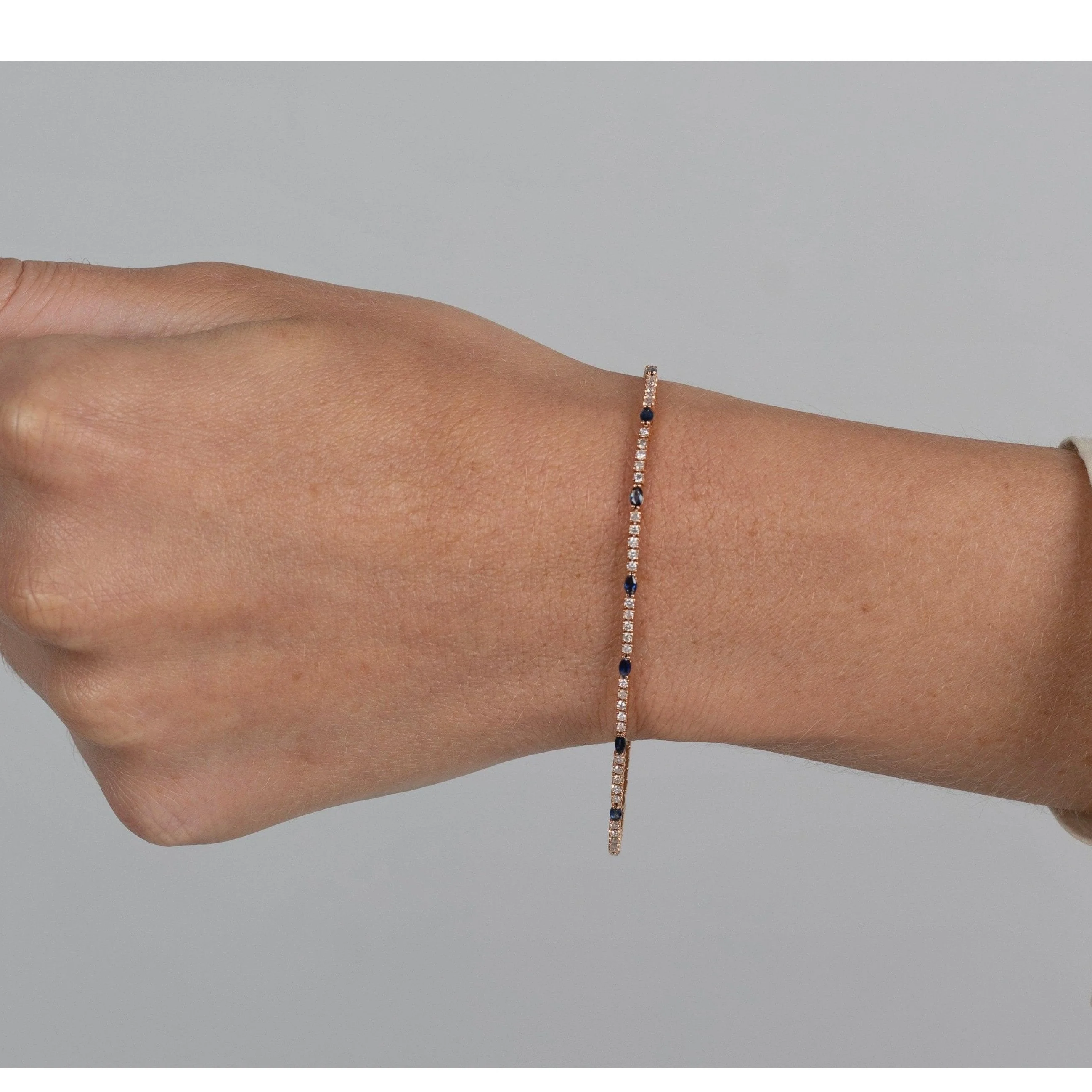 Natural Marquise Blue Sapphire & Diamond Tennis Bracelet in 18k Rose Gold - Image 5
