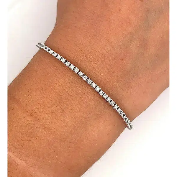 18K White Gold 1.34 Carat Diamond Tennis Bracelet | 7 inches - 2mm - Image 5