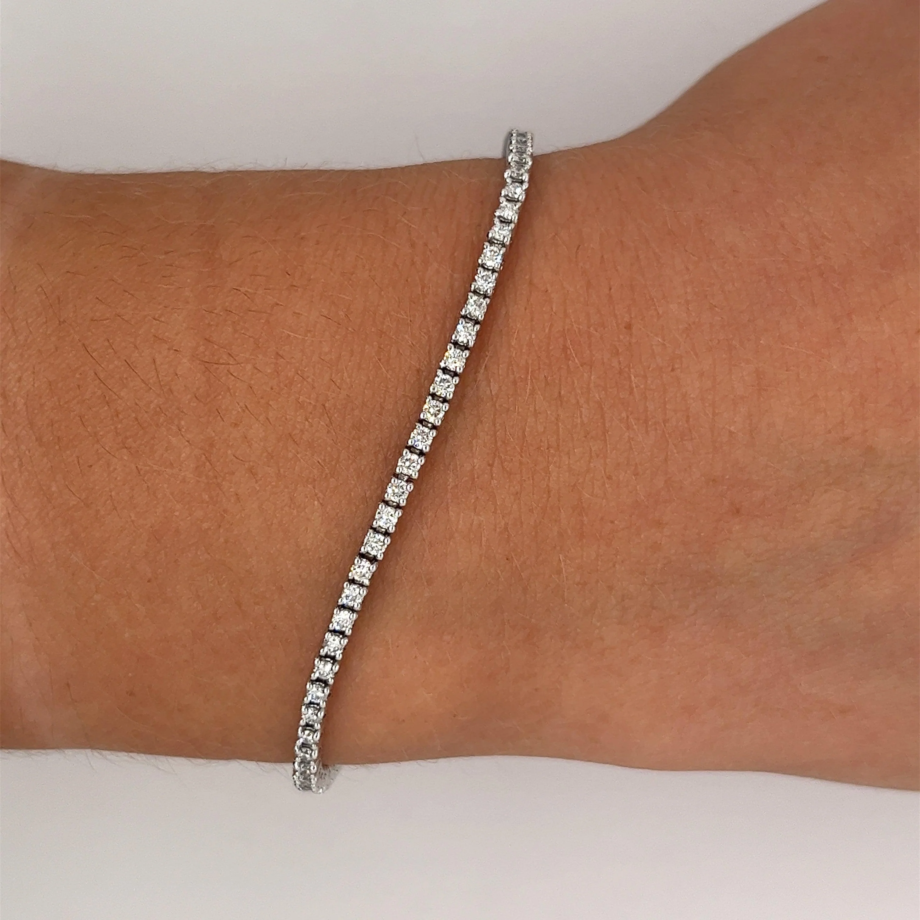 18K White Gold 1.34 Carat Diamond Tennis Bracelet | 7 inches - 2mm - Image 6
