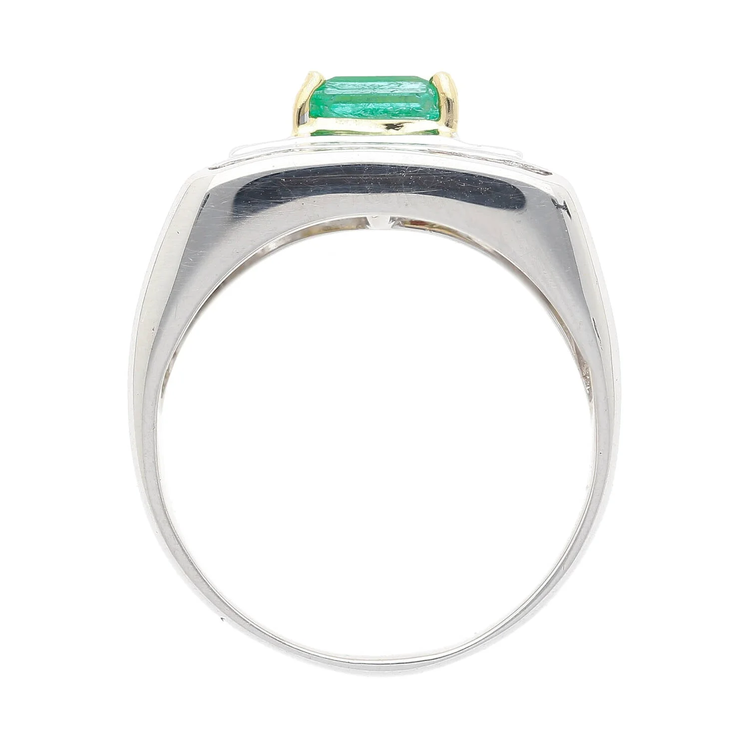 18K White Gold Emerald & Princess Cut Diamond Men's Ring - Image 4