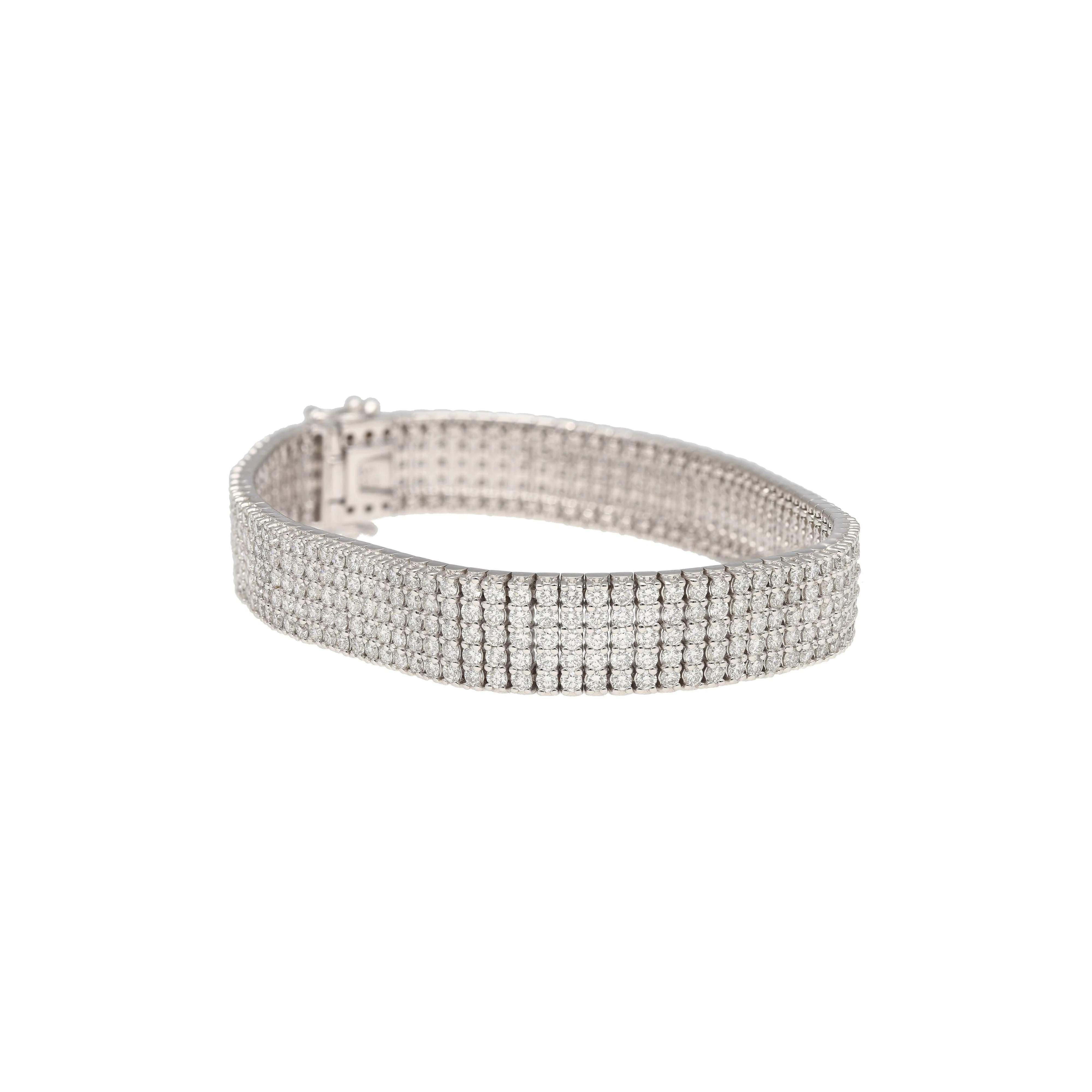18K White Gold 9.32 Carat TW Natural Diamond 5-Row Tennis Bracelet - Image 2