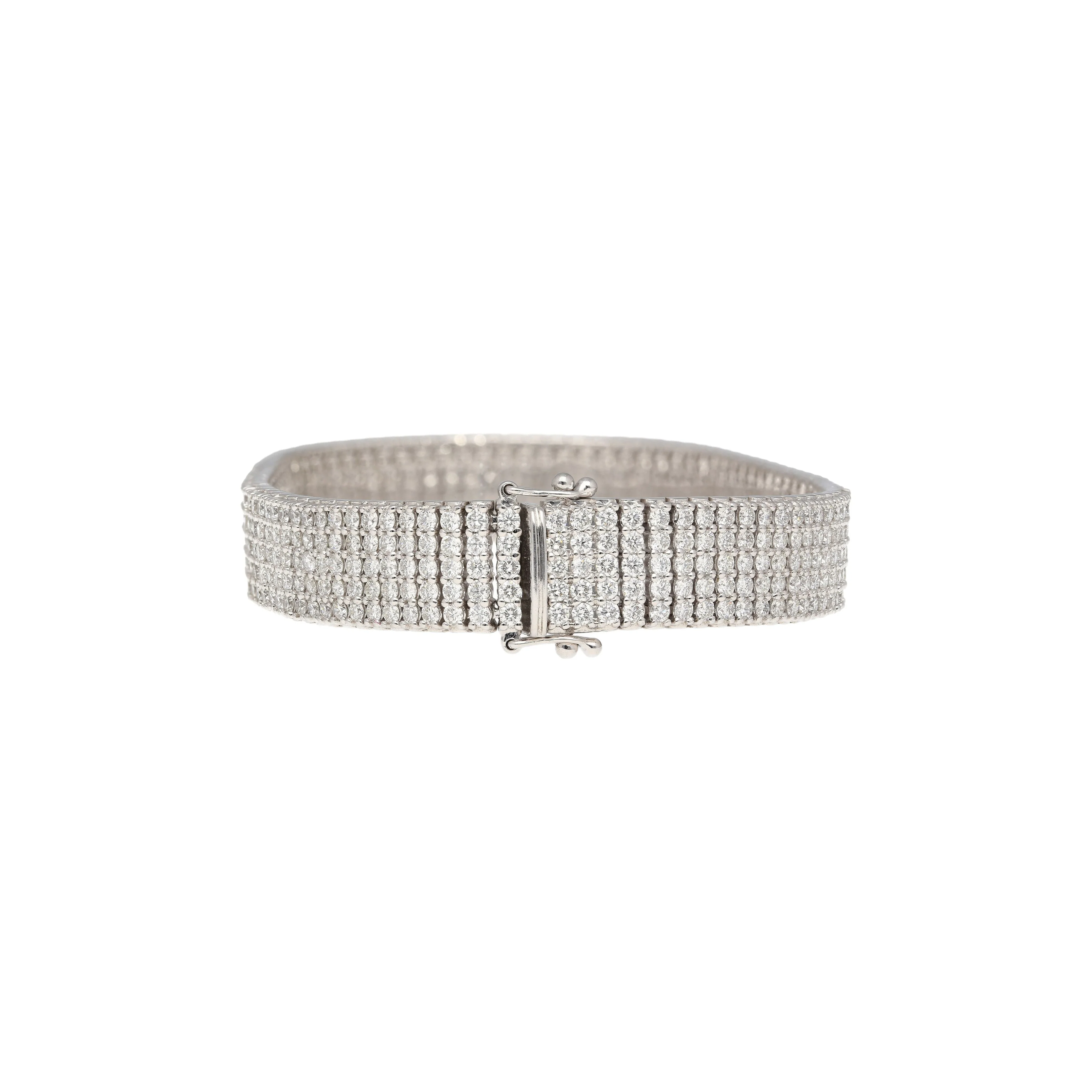 18K White Gold 9.32 Carat TW Natural Diamond 5-Row Tennis Bracelet - Image 3
