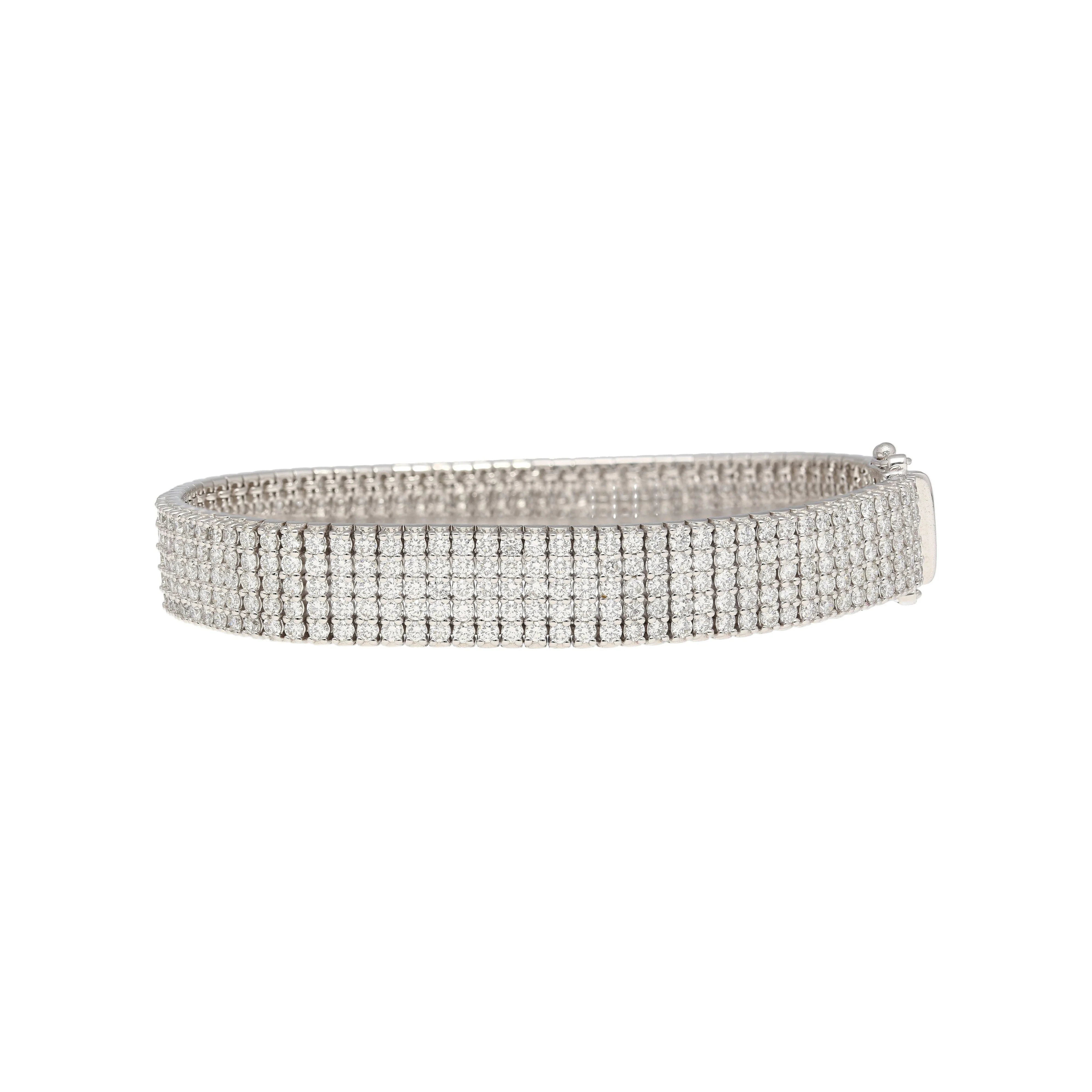 18K White Gold 9.32 Carat TW Natural Diamond 5-Row Tennis Bracelet - Image 4