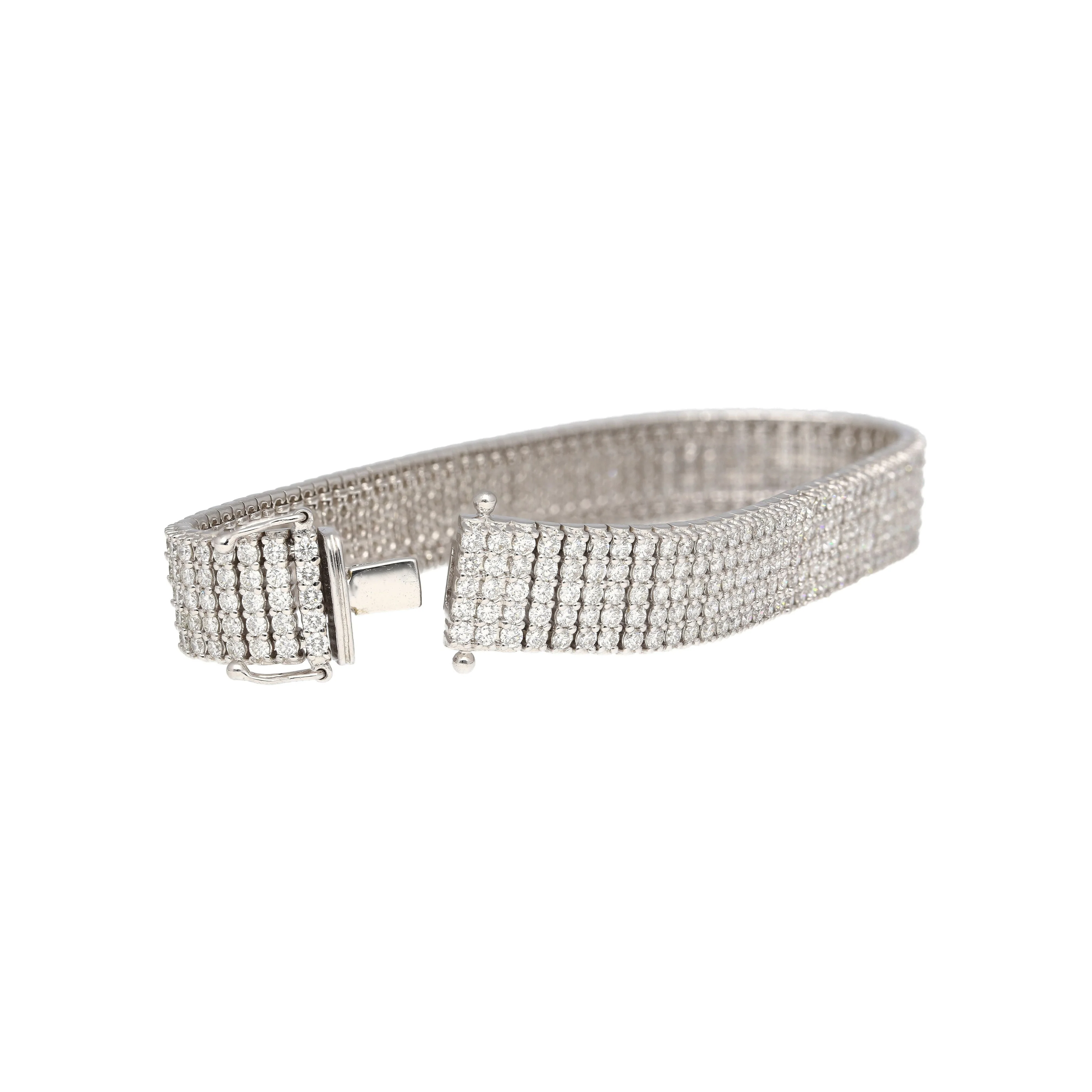 18K White Gold 9.32 Carat TW Natural Diamond 5-Row Tennis Bracelet - Image 5