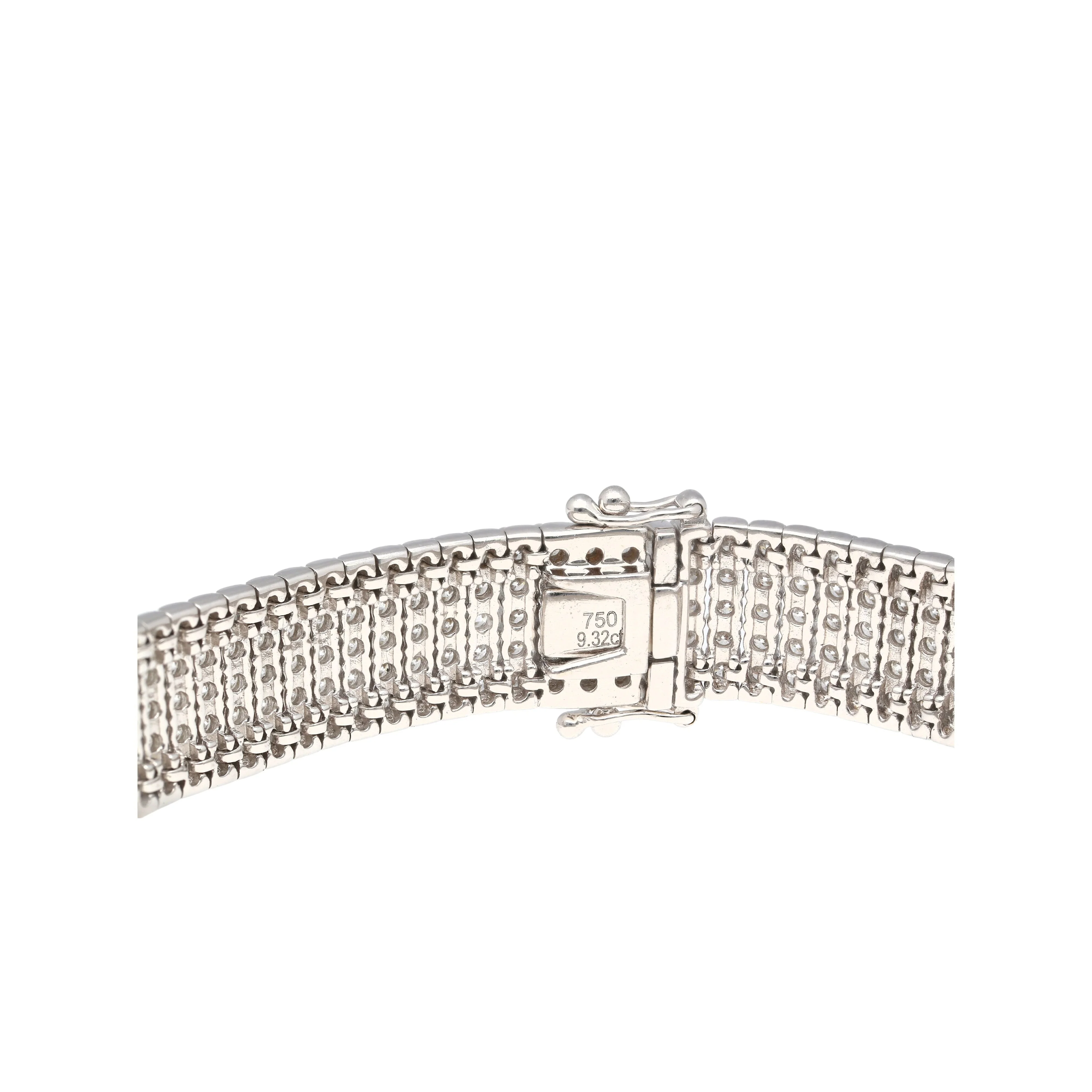 18K White Gold 9.32 Carat TW Natural Diamond 5-Row Tennis Bracelet - Image 6