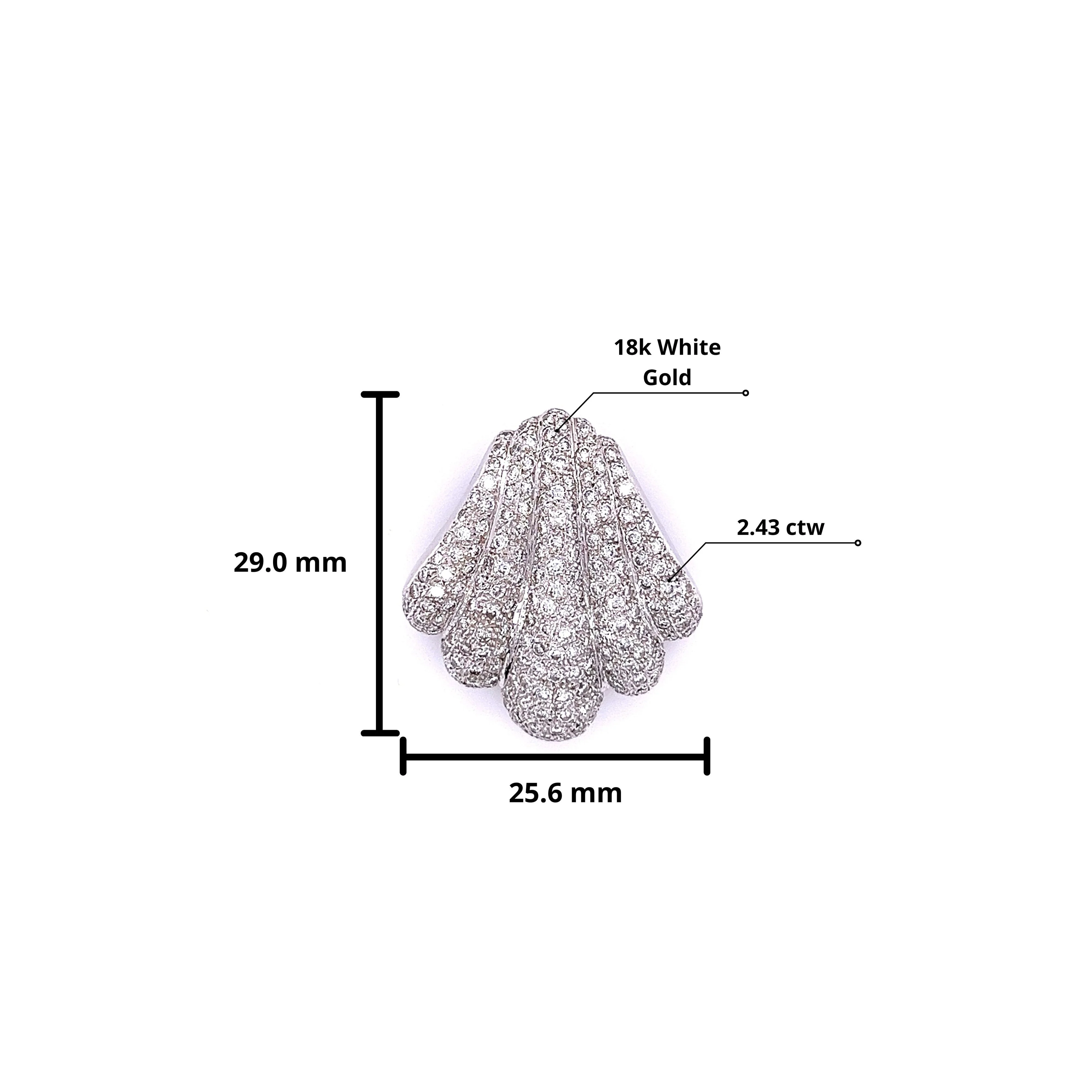 18K White Gold and Diamond Pave Sea Shell Pendant Necklace - Image 3