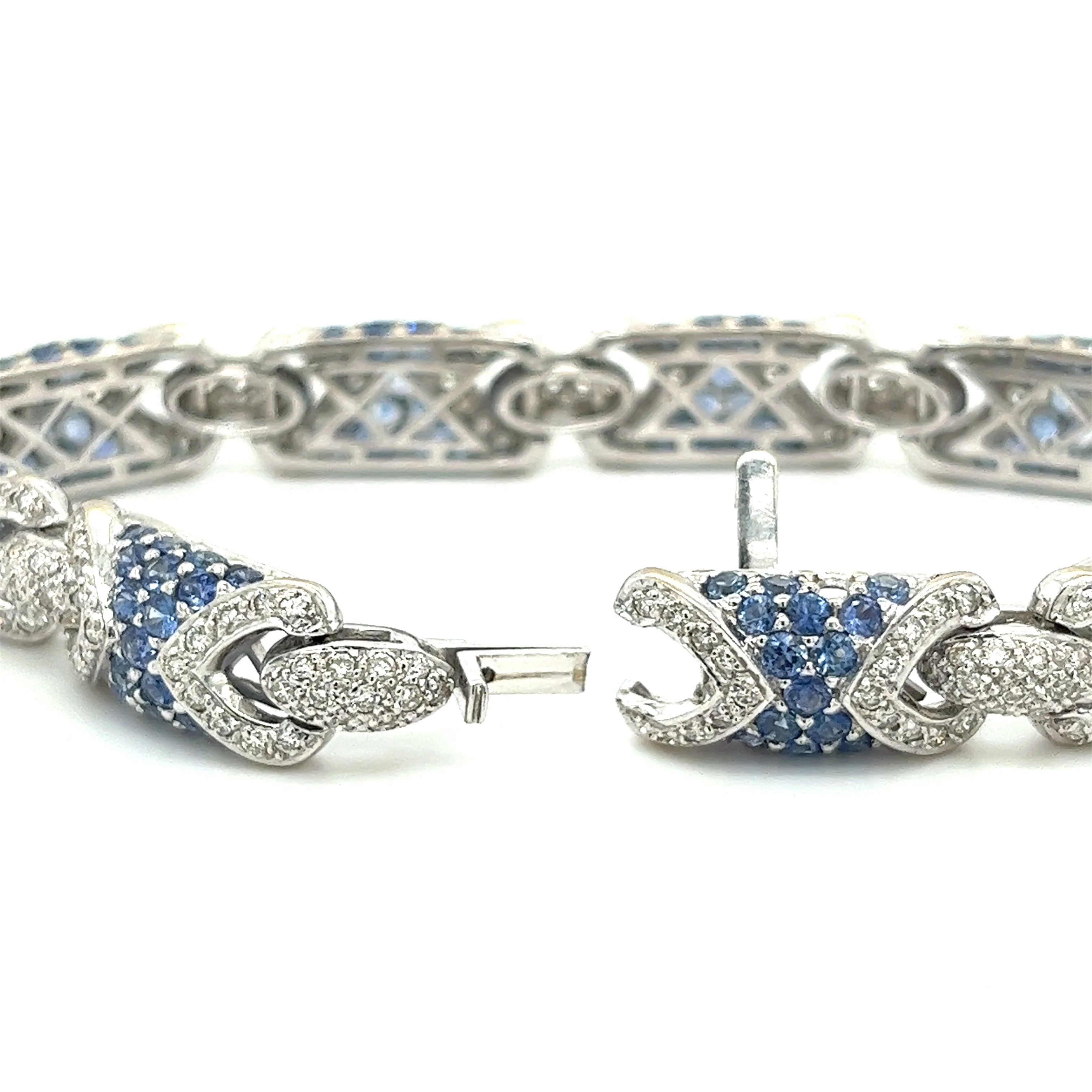 18K White Gold Natural Diamond and Natural Blue Sapphire Pave Set Bracelet - Image 3