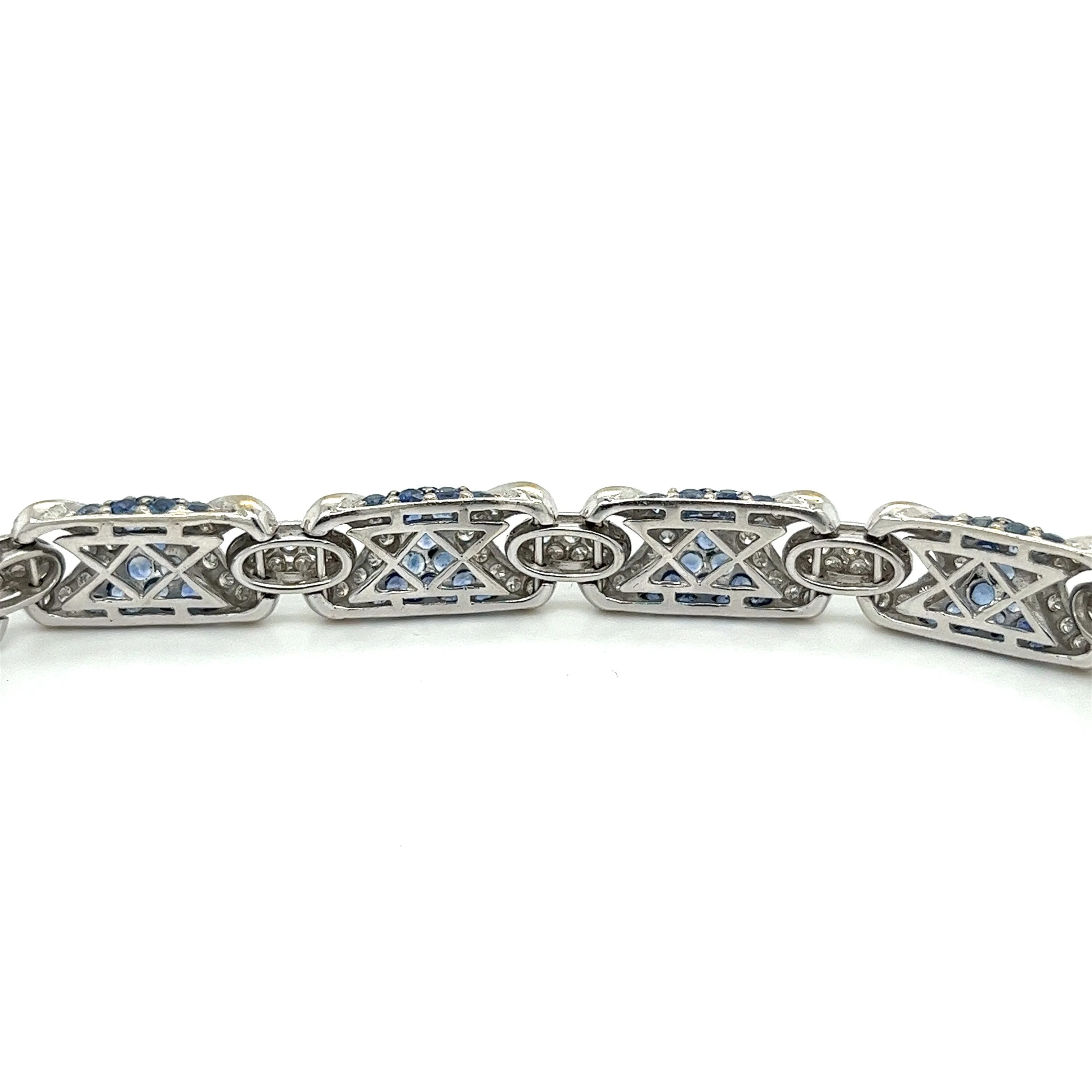18K White Gold Natural Diamond and Natural Blue Sapphire Pave Set Bracelet - Image 5