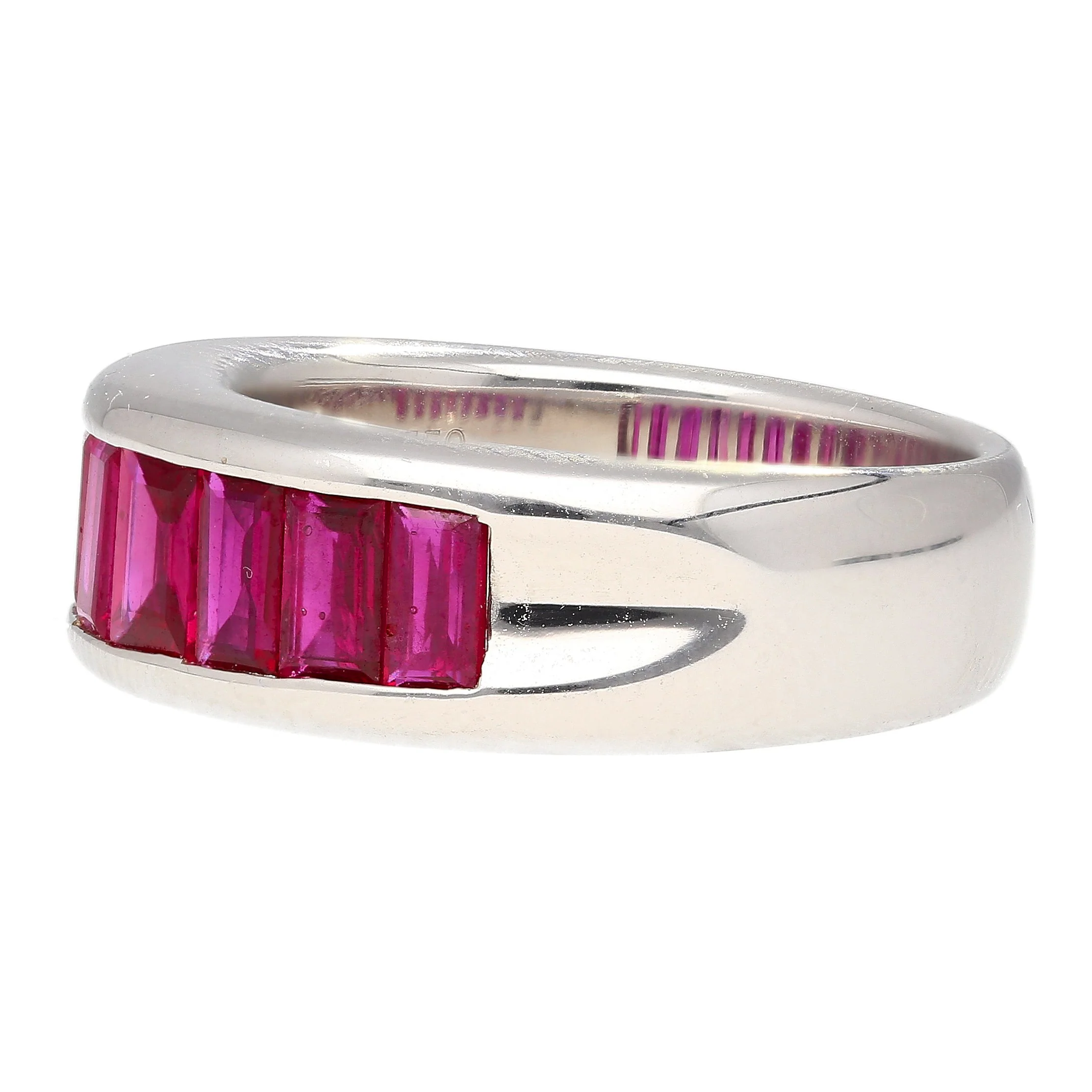 18K White Gold Channel Set Natural Baguette Cut 1-Row Ruby Band Ring - Image 3
