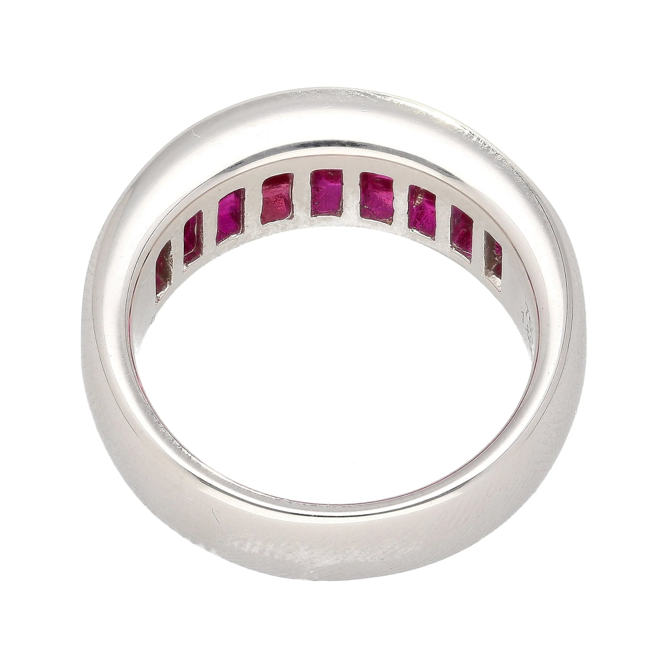 18K White Gold Channel Set Natural Baguette Cut 1-Row Ruby Band Ring - Image 5