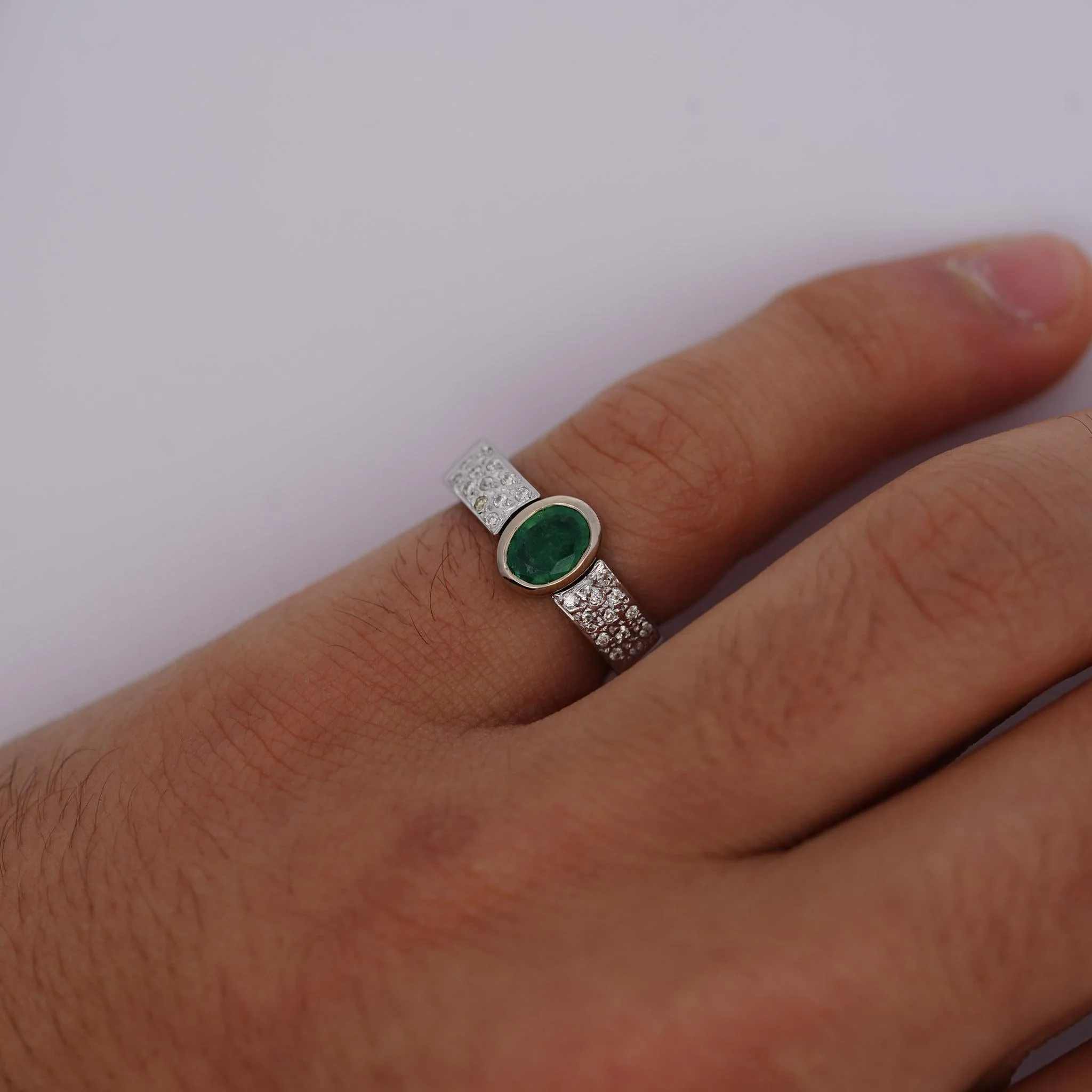 18K White Gold Detachable Ring Jacket Bezel Emerald and Diamond Ring - Image 6