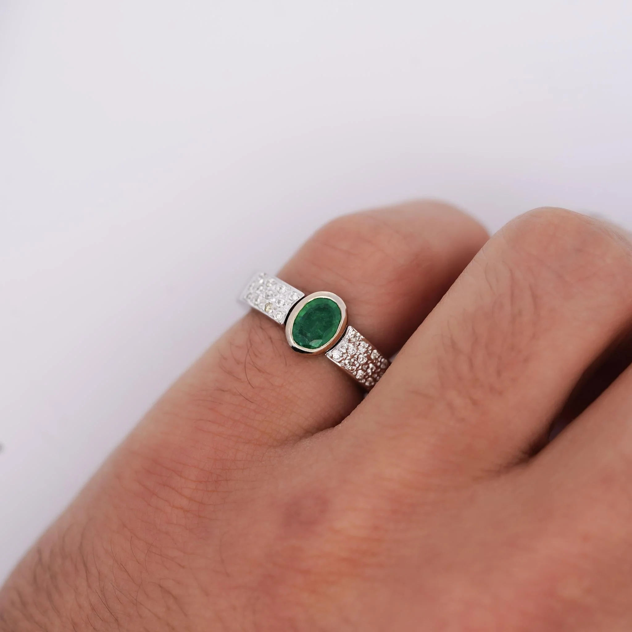 18K White Gold Detachable Ring Jacket Bezel Emerald and Diamond Ring - Image 7