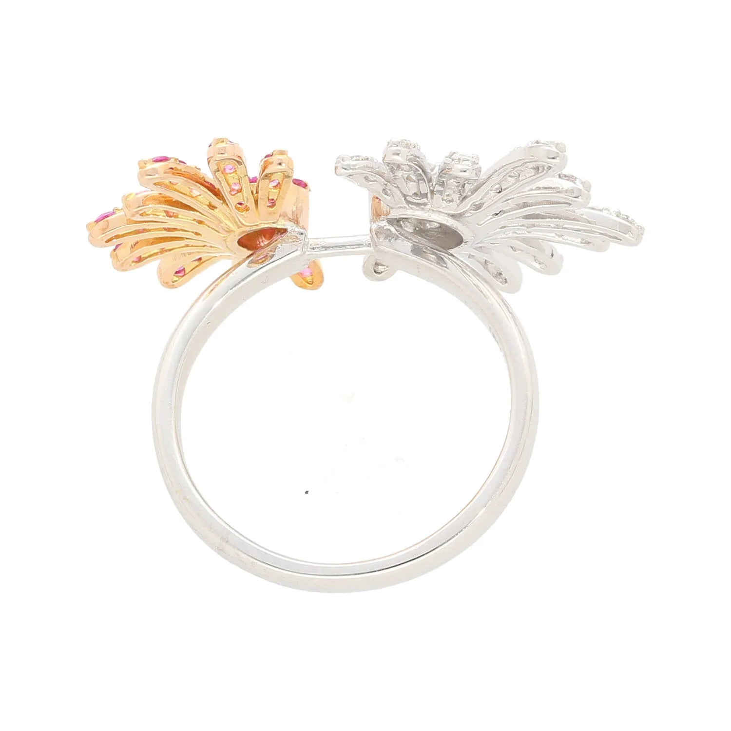 Pink Sapphire and Diamond Flower Motif Open Toi Et Moi Ring in 18K White Gold - Image 3