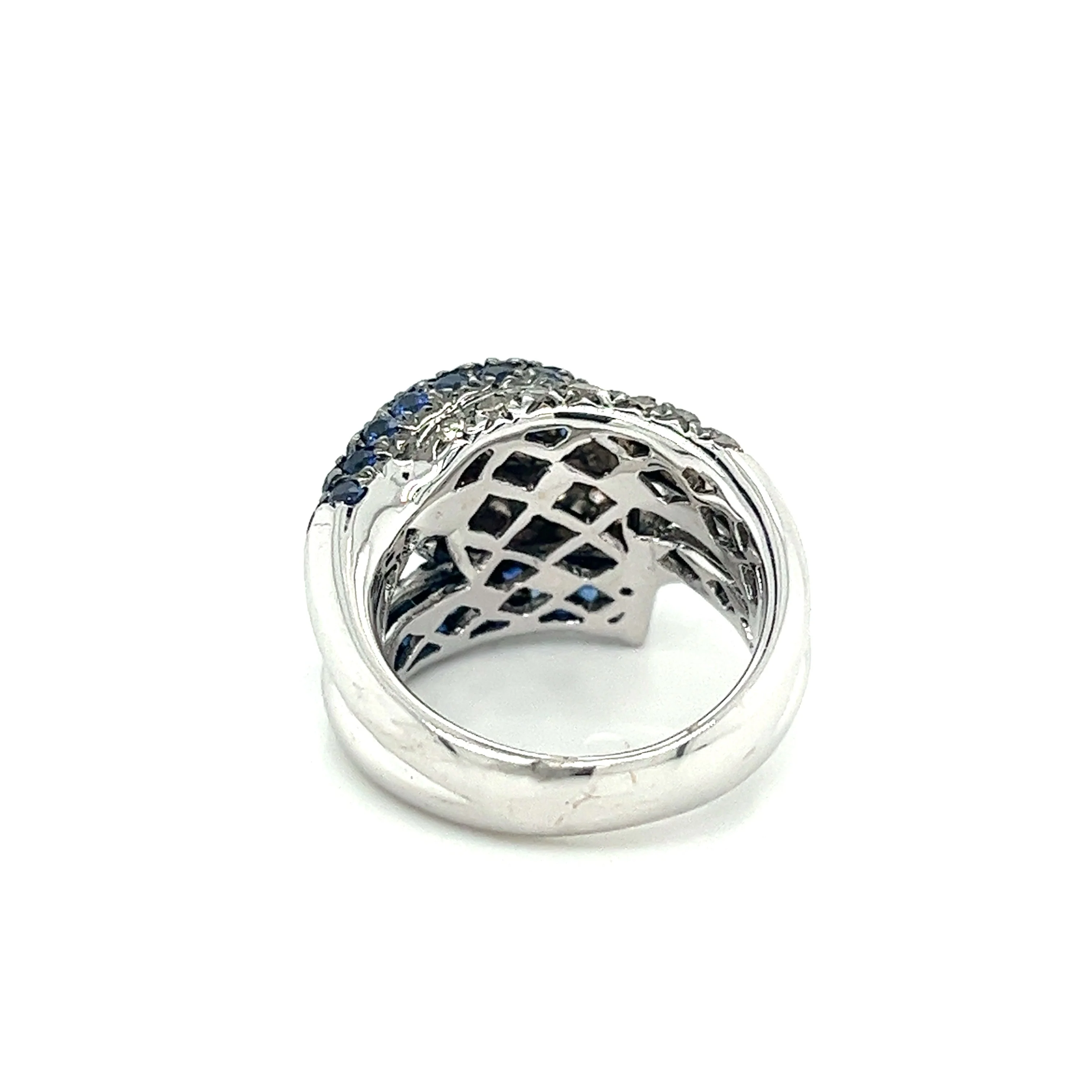 18K White Gold Natural Round Blue Sapphire and Brown Diamond 4 Row Pave Cluster Ring - Image 2