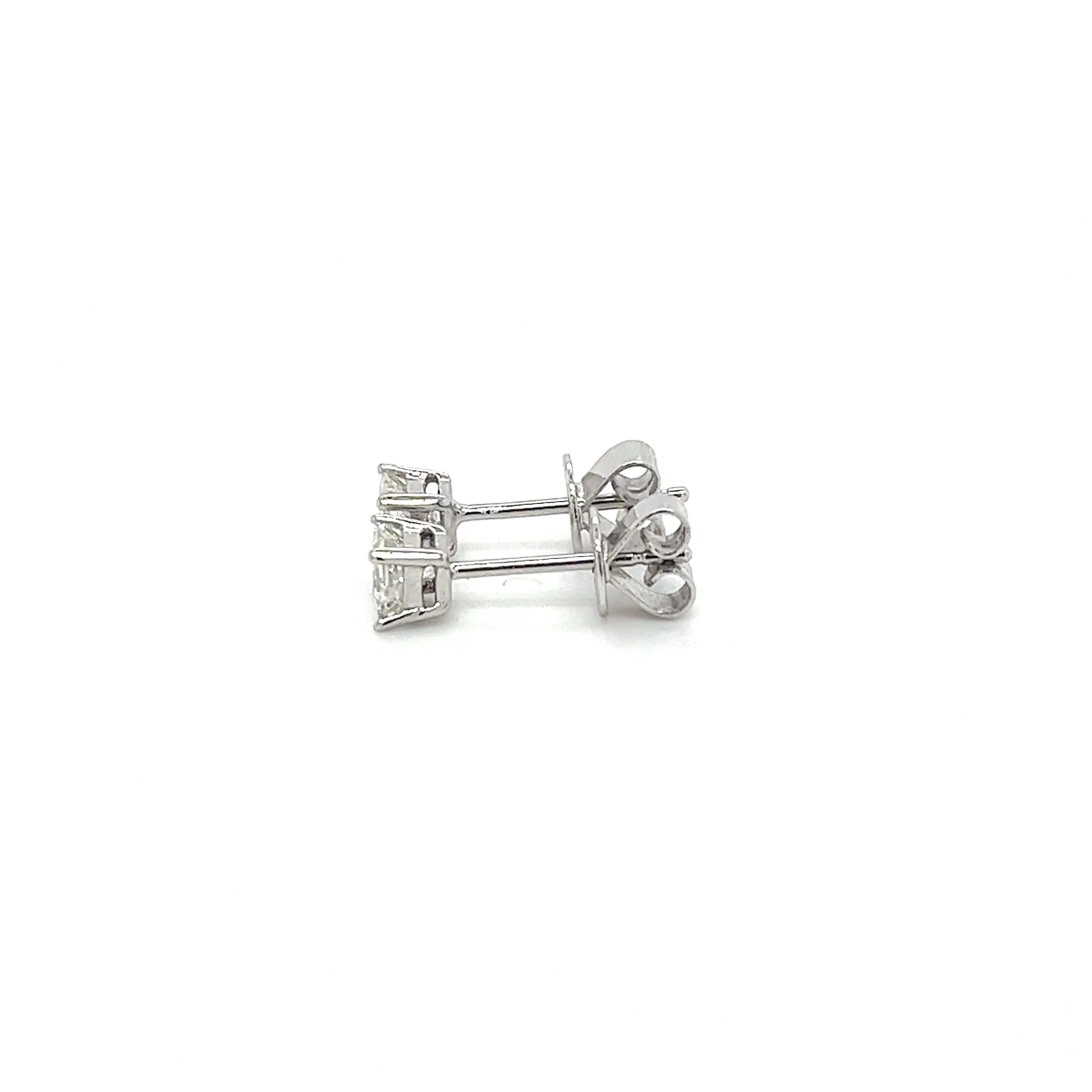 18K White Gold Princess Cut 0.60 Carat 4.5MM Natural Diamond Stud Earrings - Image 3