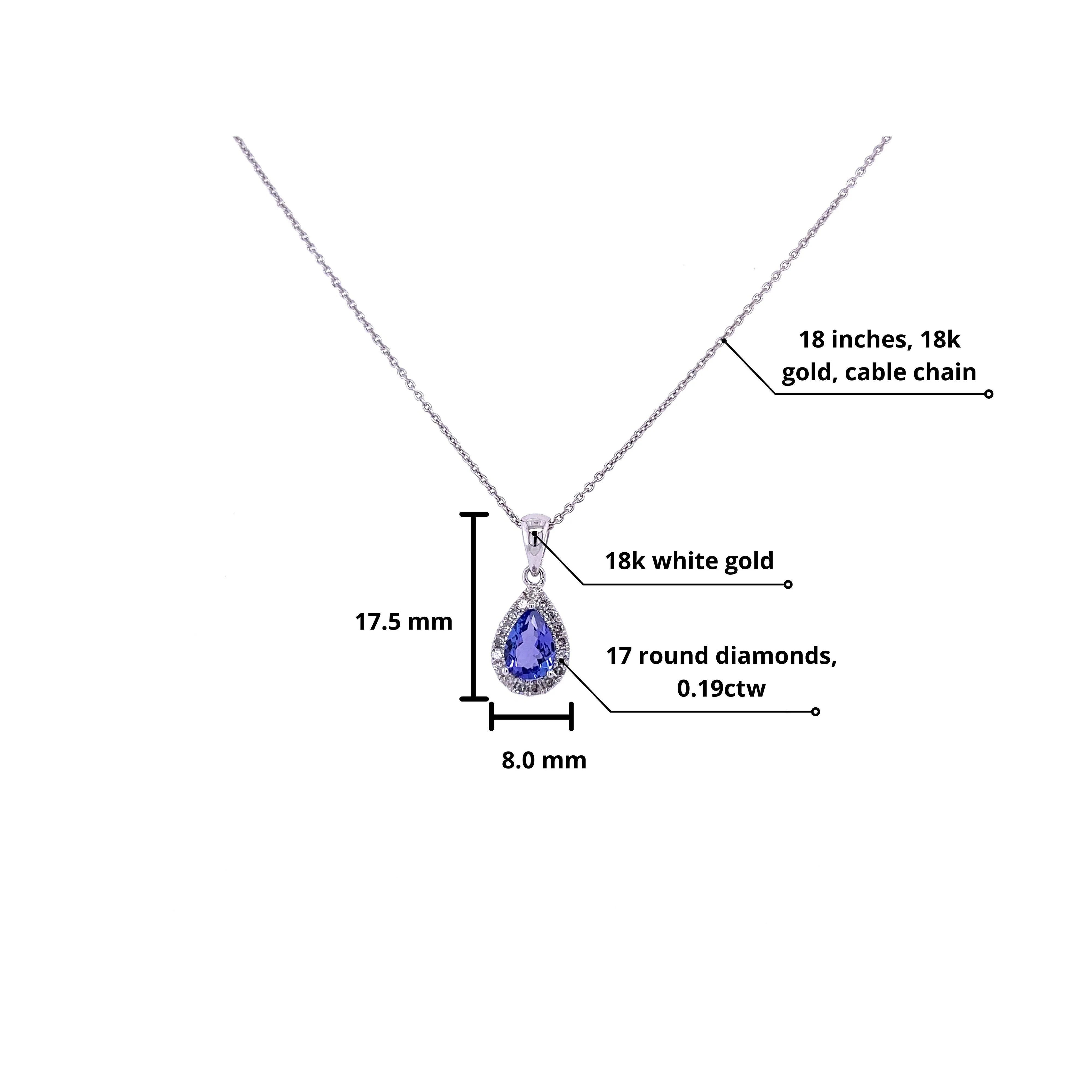 18K White Gold Tanzanite Drop Pendant With Diamond Halo - Image 3