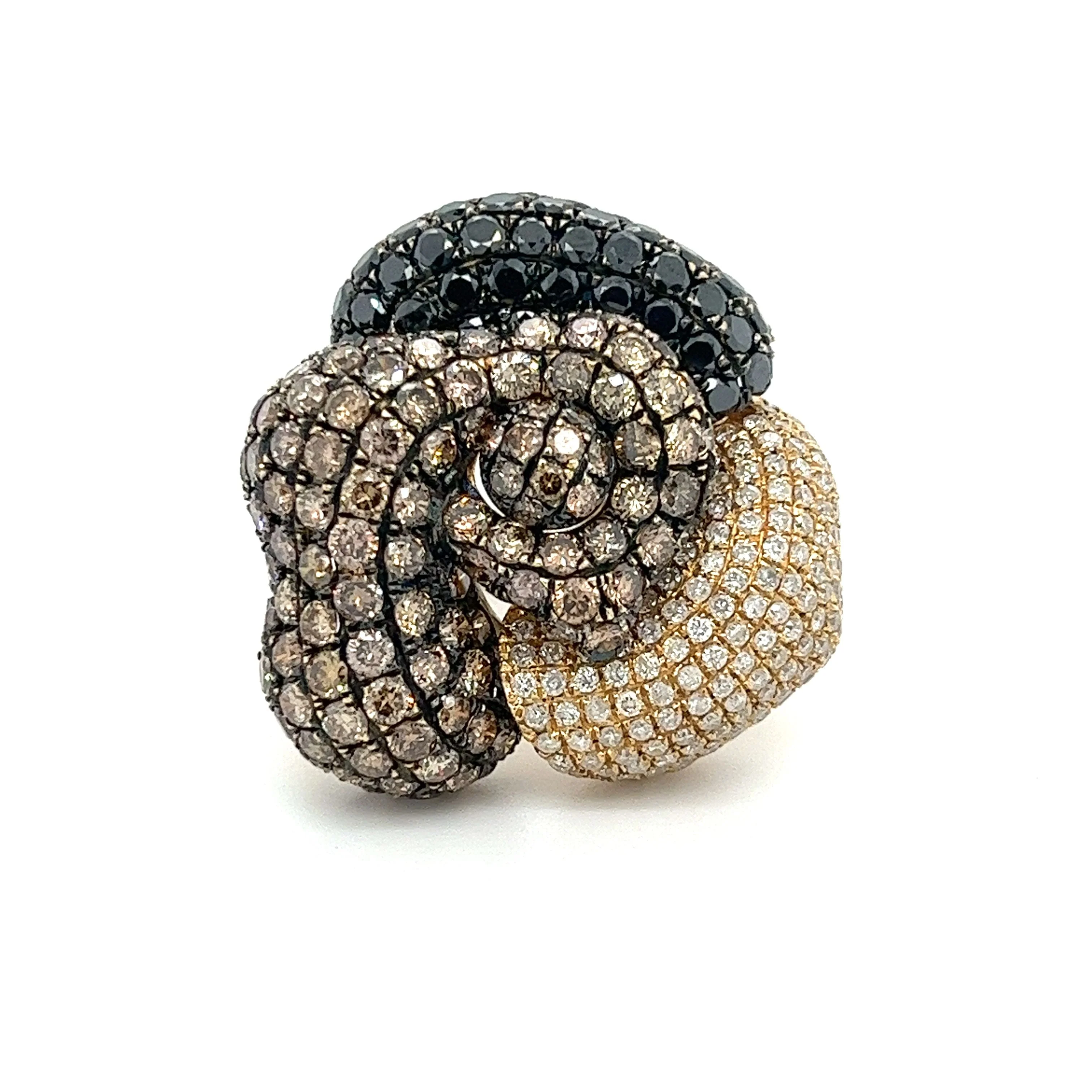 6 Carat TW Black, Brown, & White Diamond Cluster Flower Ring in 18K Yellow Gold - Image 4