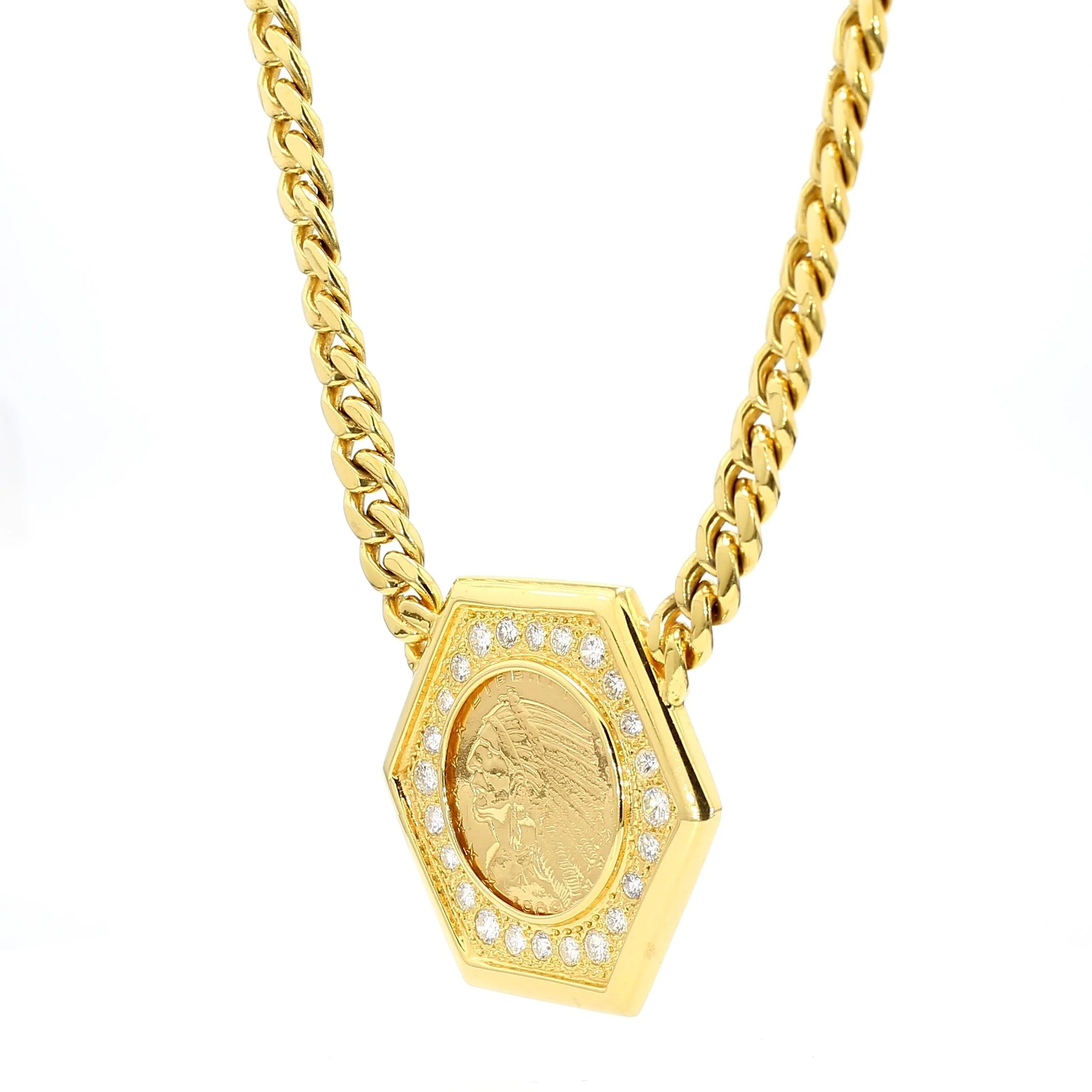 1909 US Indian Head $5 Gold Coin Pendant Necklace, 14K Gold with Diamonds - Image 11
