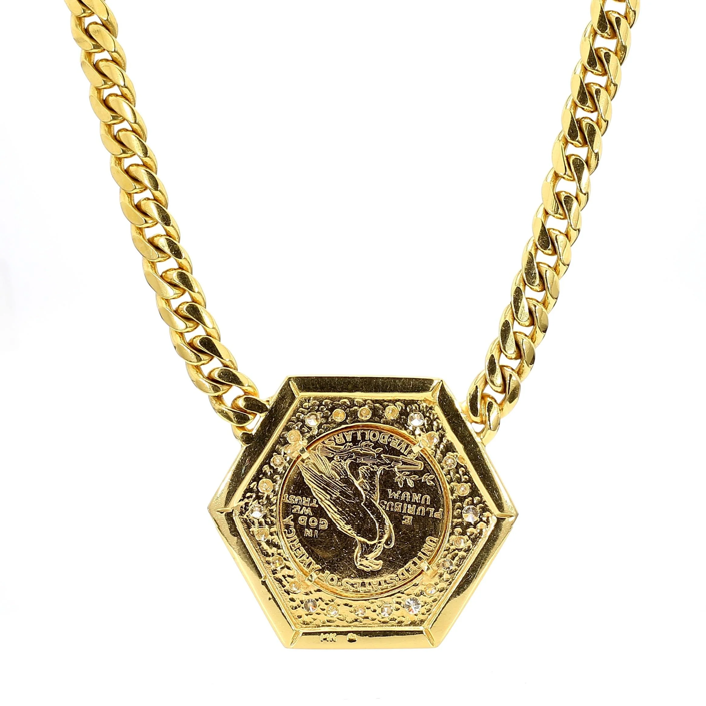 1909 US Indian Head $5 Gold Coin Pendant Necklace, 14K Gold with Diamonds - Image 9