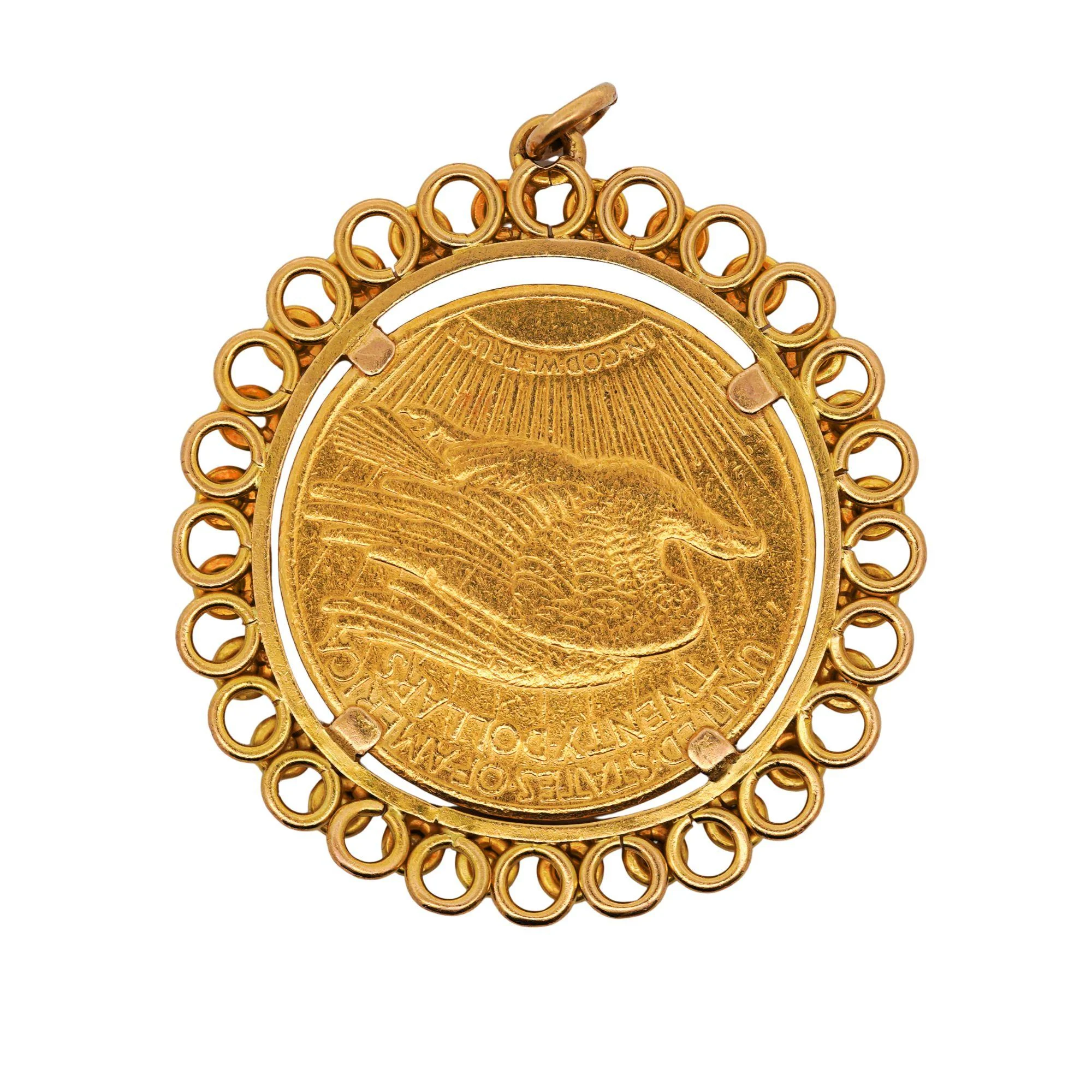 1924 Lady Liberty USA 20 Dollar Coin Bezel in 14K Yellow Gold Pendant - Image 3